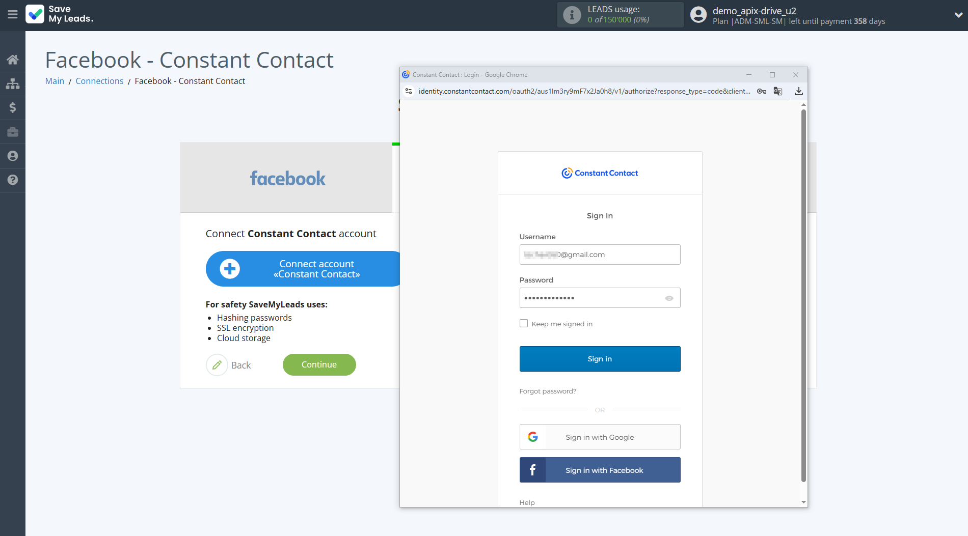 How to Connect Facebook with Constant Contact | Data Destination account connection