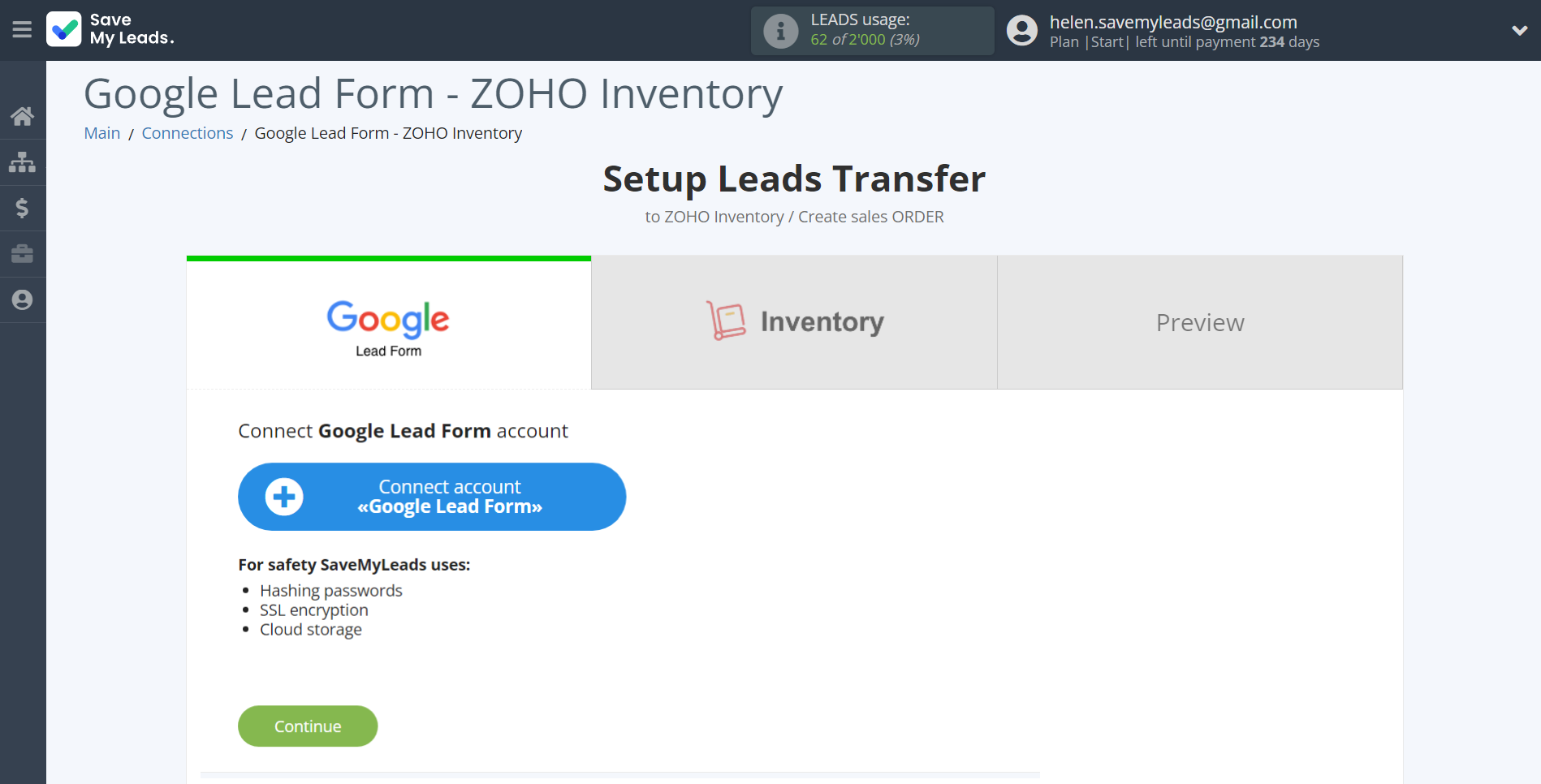 How to Connect Google Lead Form with Zoho Inventory Create sales Order | Data Source account