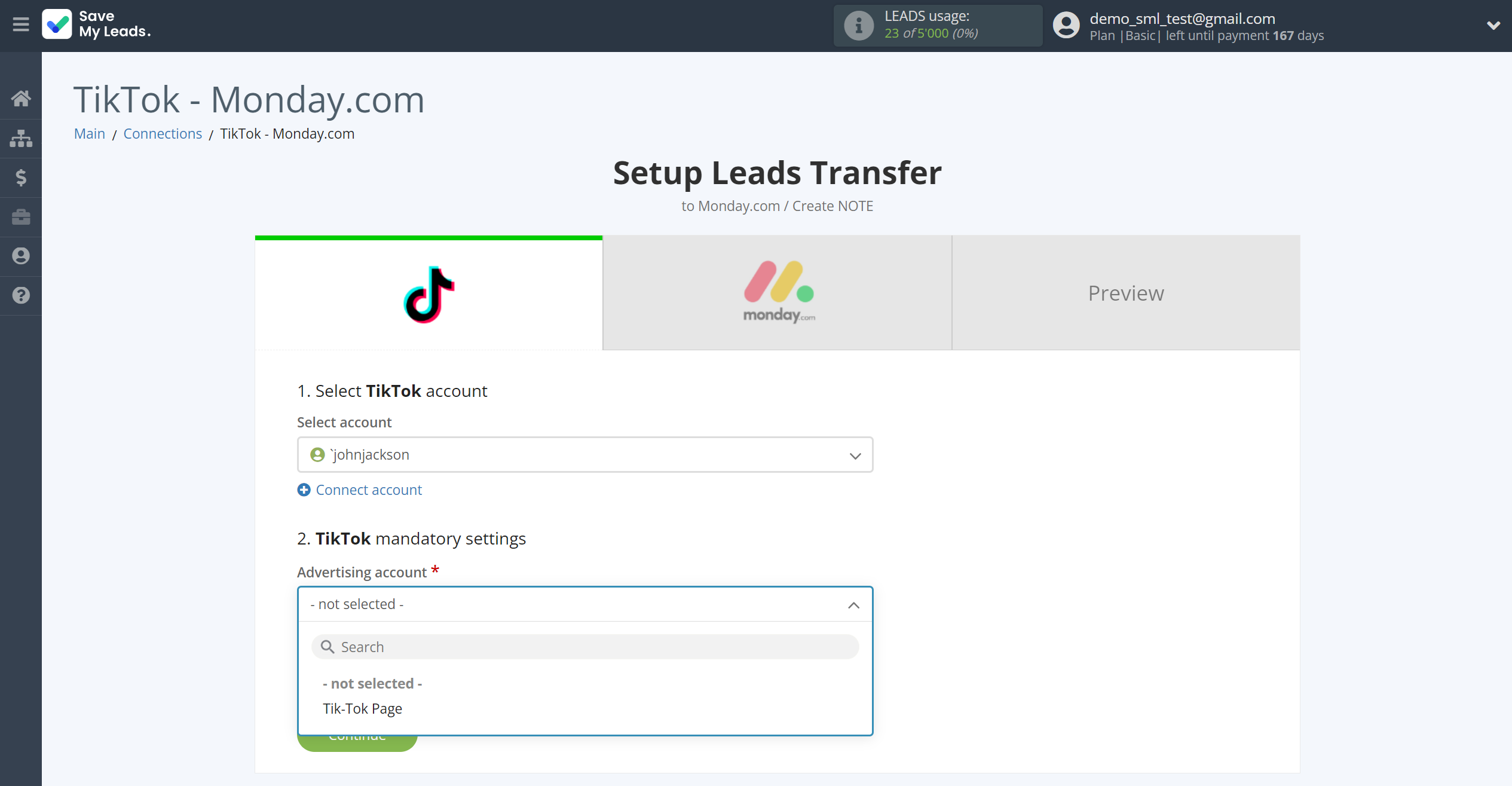 How to Connect TikTok with Monday.com | Data Source account connection