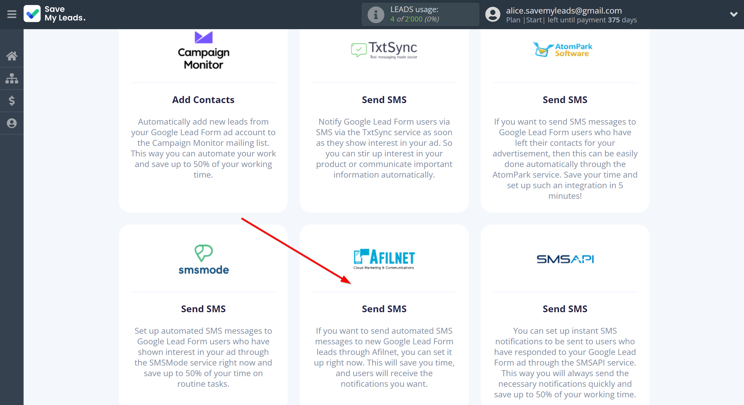 How to Connect Google Lead Form with Afilnet | Data Destination system selection