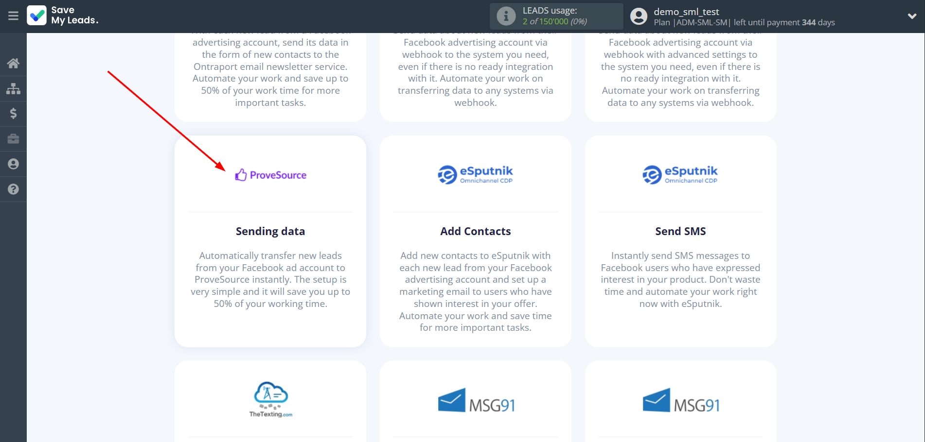 How to Connect Facebook with ProveSource | Data Destination system selection How to Connect Facebook with ProveSource | Data Destination system selection