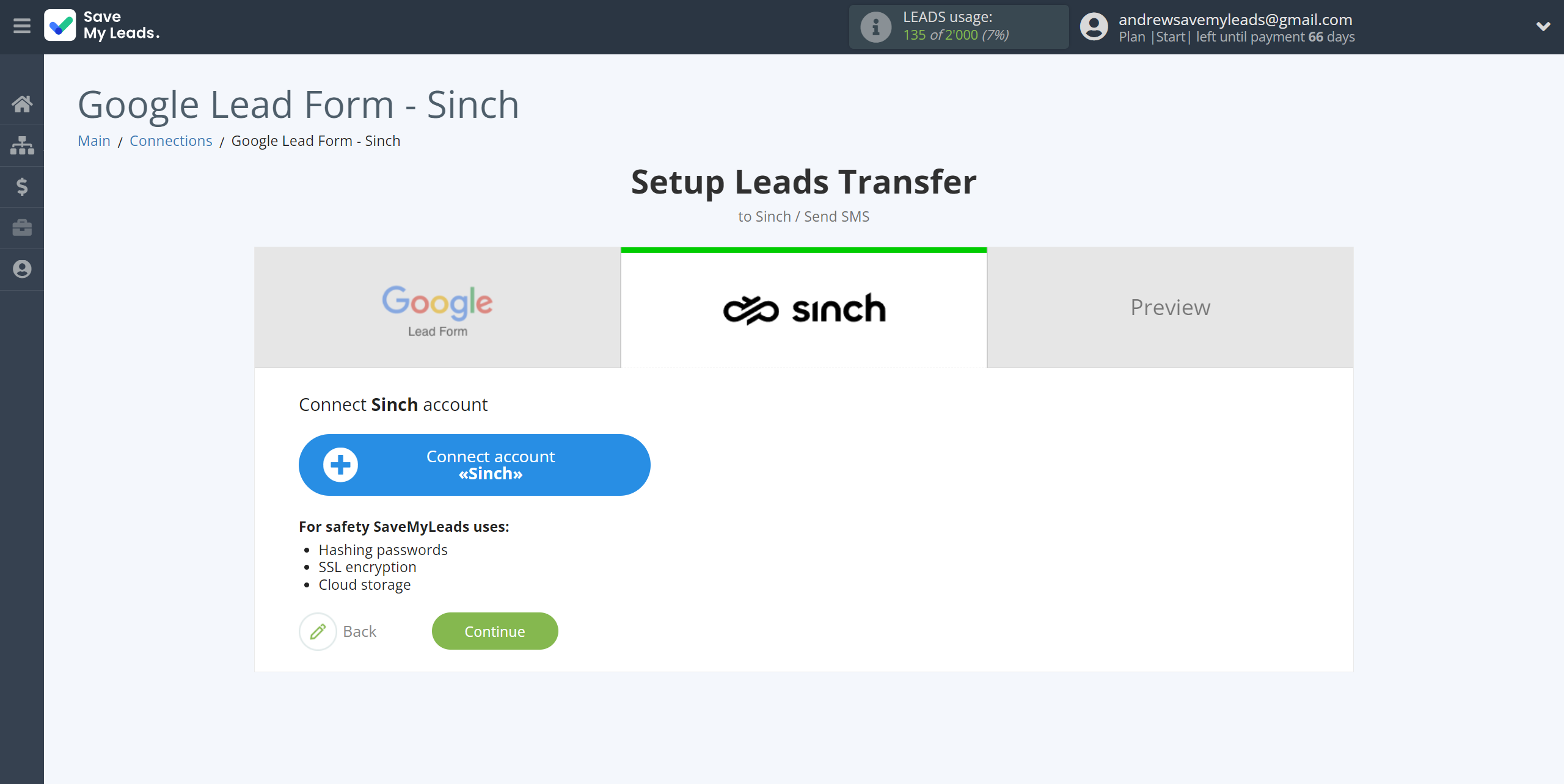 How to Connect Google Lead Form with Sinch | Data Destination account connection