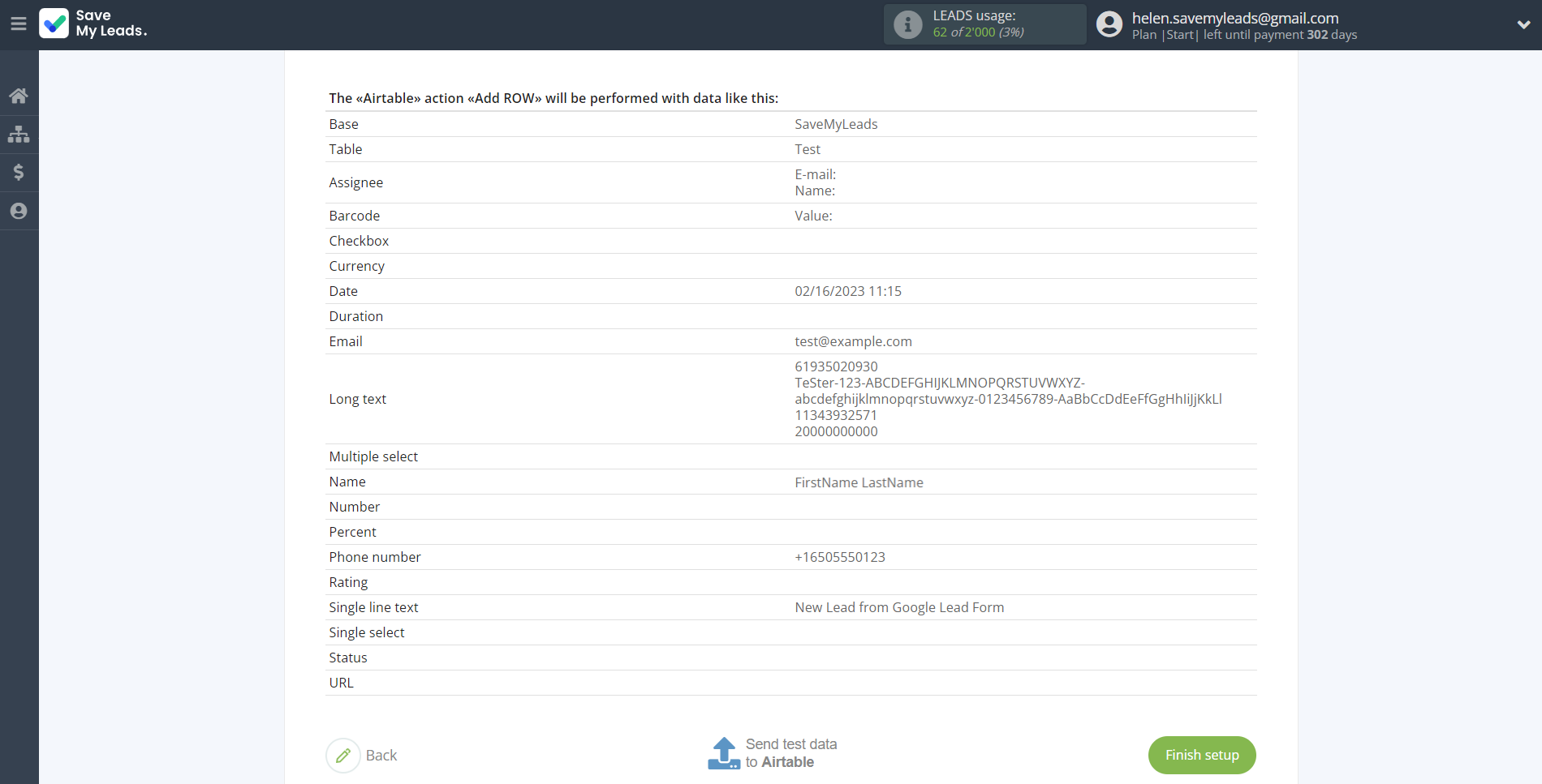 How to Connect Google Lead Form with AirTable | Test data