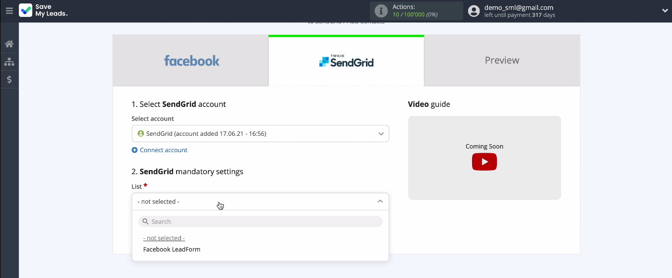 Facebook and SendGrid integration | Specify List Facebook and SendGrid integration | Specify List