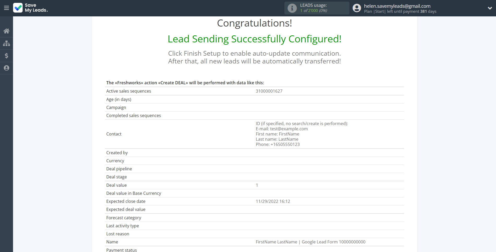 How to Connect Google Lead Form with Freshworks Create Deal | Test data