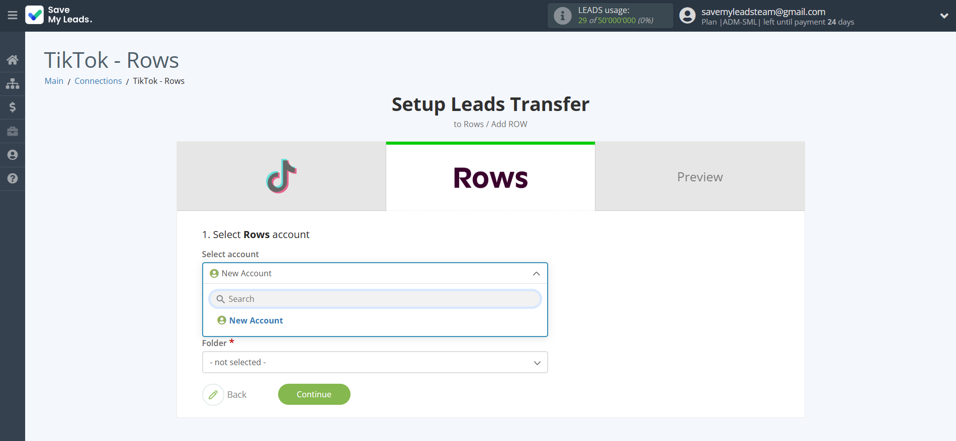 How to Connect TikTok with Rows Add Row | Data Destination account selection How to Connect TikTok with Rows Add Row | Data Destination account selection
