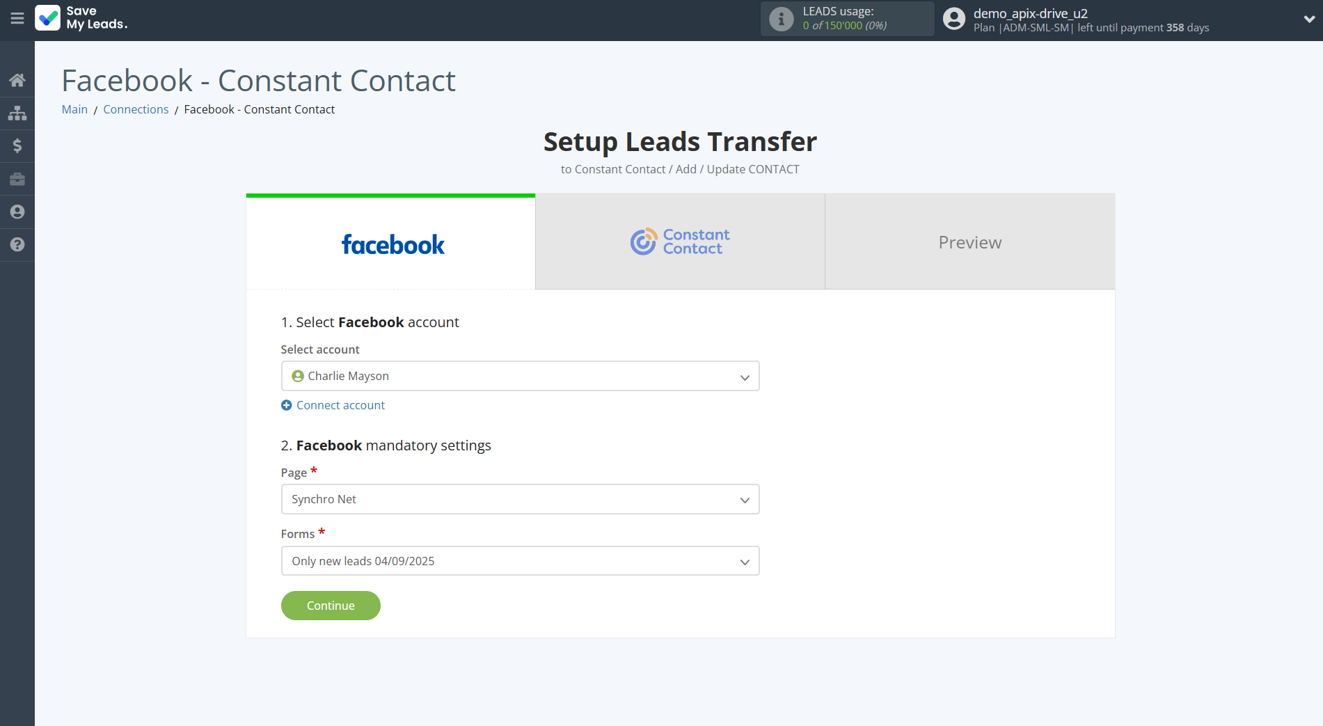 How to Connect Facebook with Constant Contact | Data Source account connection