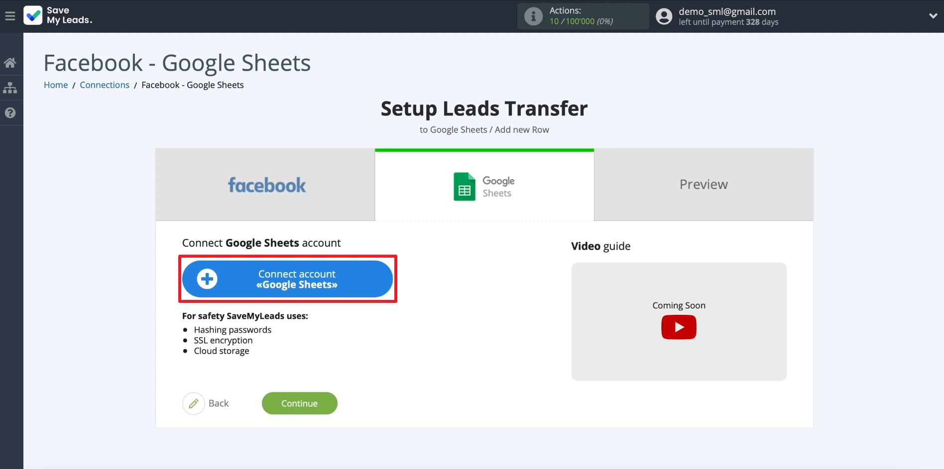 How to set up the upload of new leads from your Facebook ad account to Google Sheets | Connecting Google Sheets account