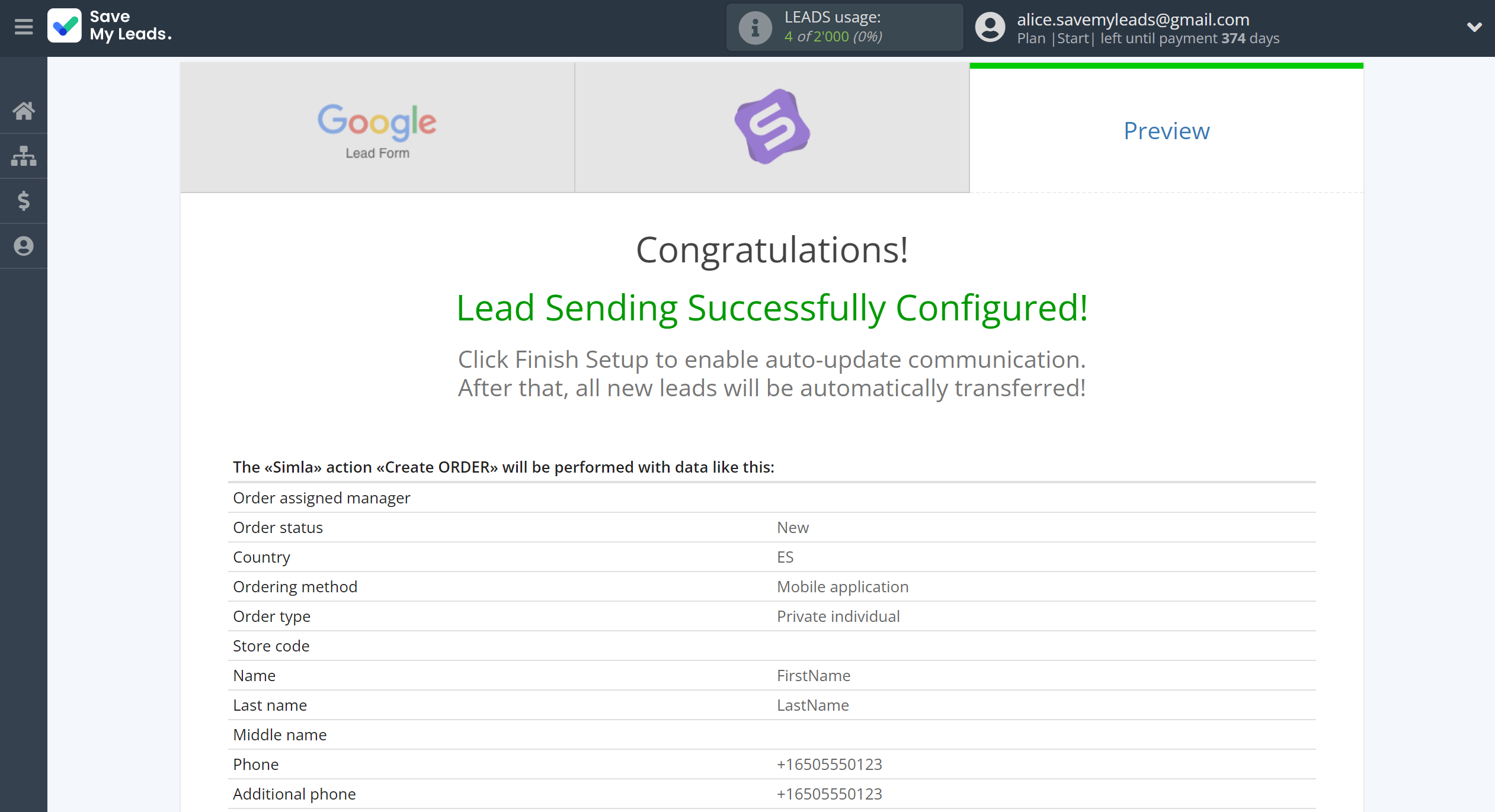 How to Connect Google Lead Form with Simla Create Order | Test data