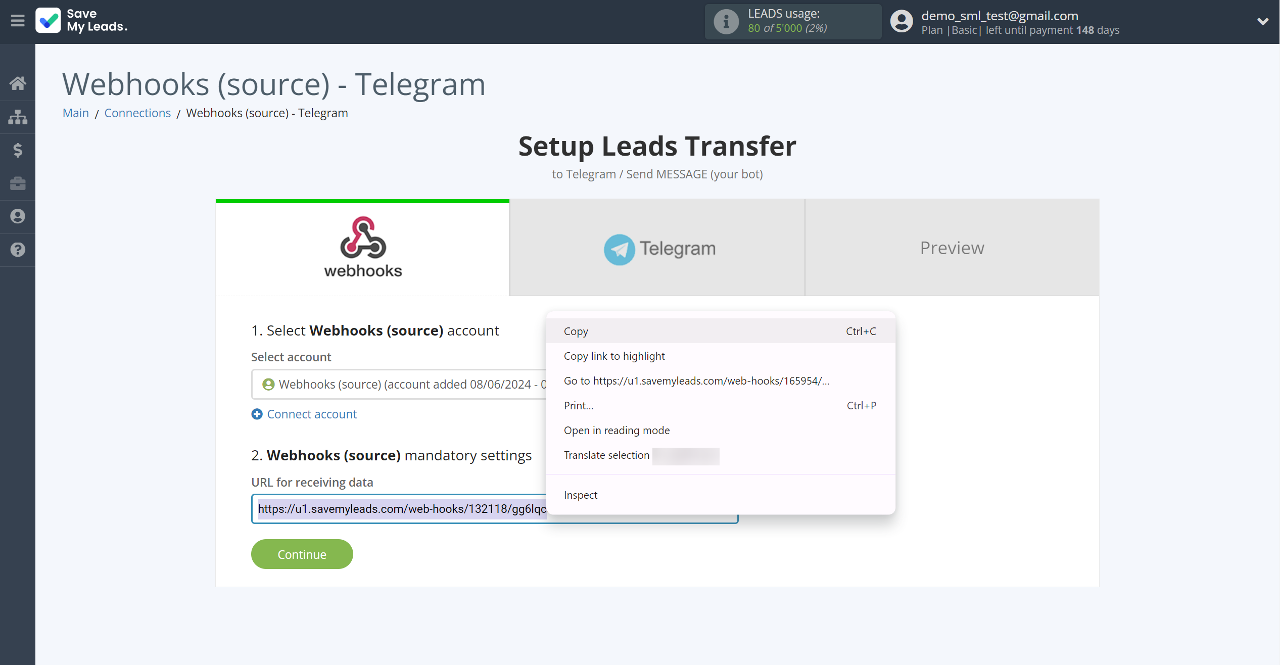 How to Connect Webhooks with Telegram (your bot) | Data Source account connection