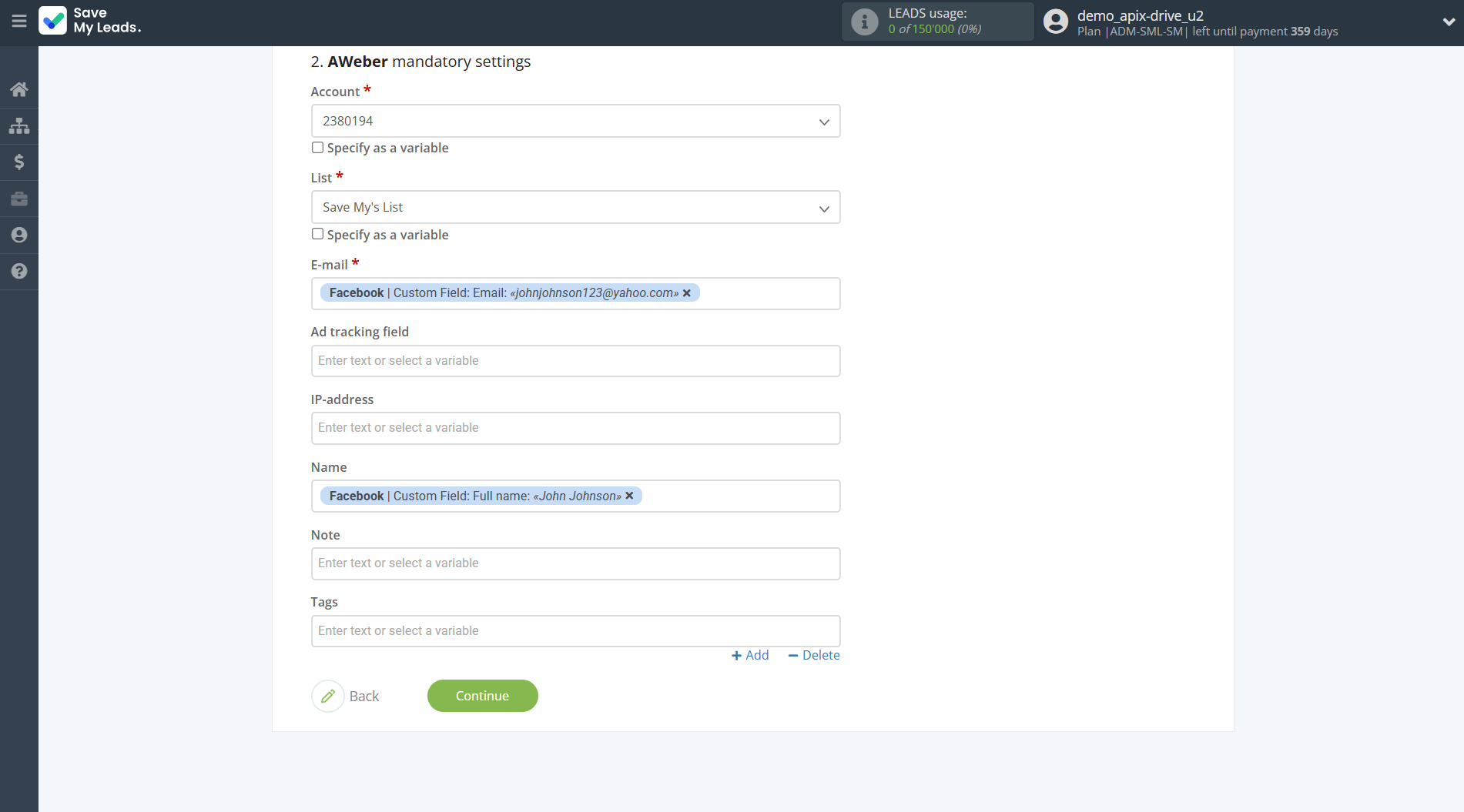 How to Connect Facebook with AWeber | Assigning fields