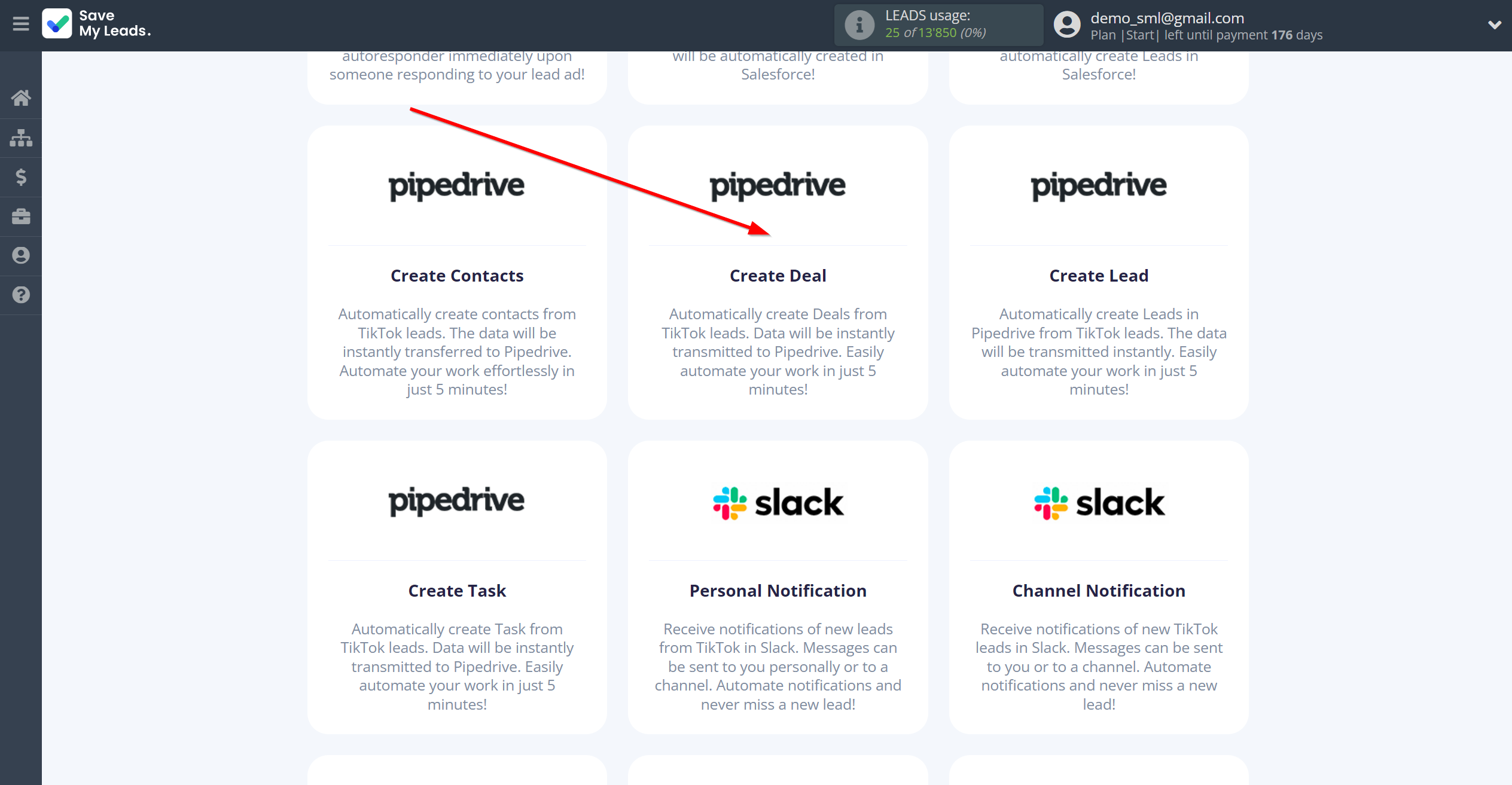 How to Connect TikTok with Pipedrive Create Deal | Data Destination system selection