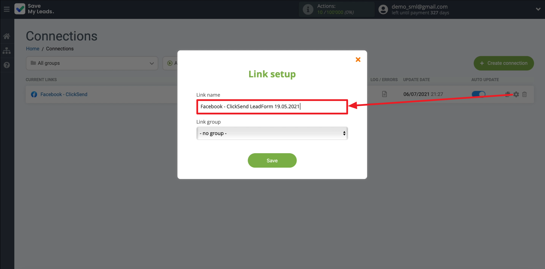 ClickSend and SaveMyLeads integration | Editing the name of the connection ClickSend and SaveMyLeads integration | Editing the name of the connection