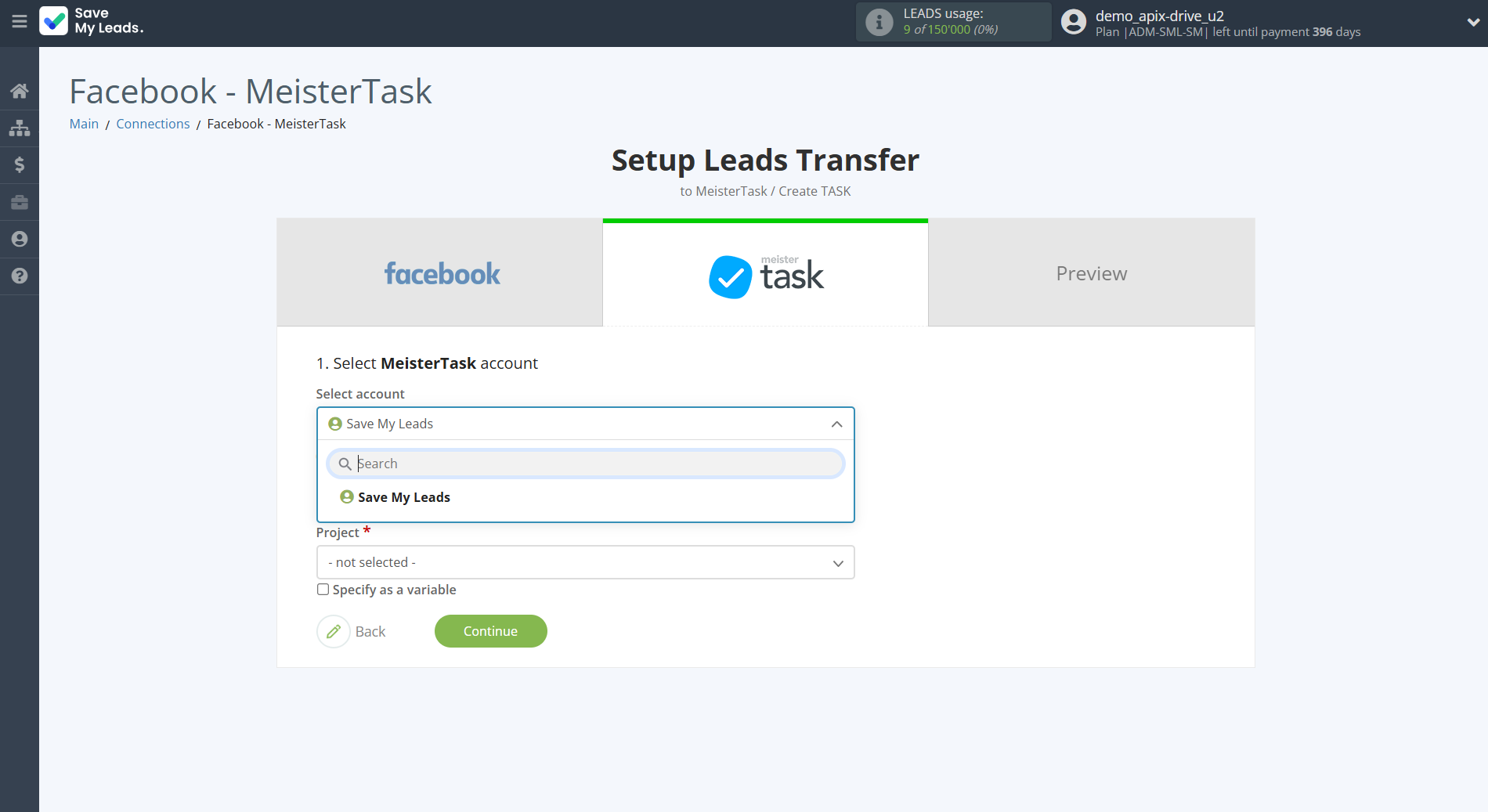How to Connect TikTok with MeisterTask | Data Destination account selection How to Connect TikTok with MeisterTask | Data Destination account selection