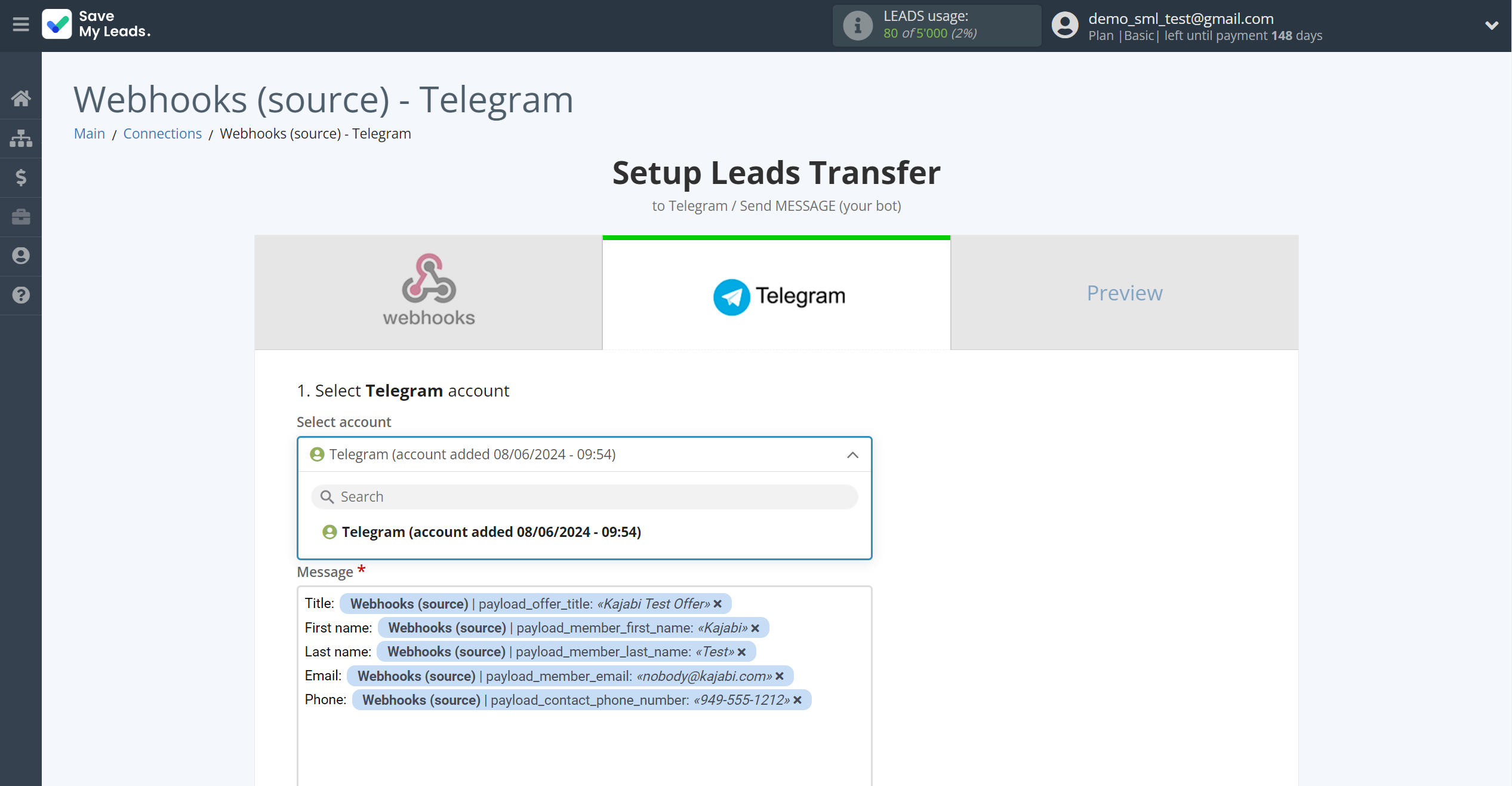 How to Connect Webhooks with Telegram (your bot) | Data Destination account selection