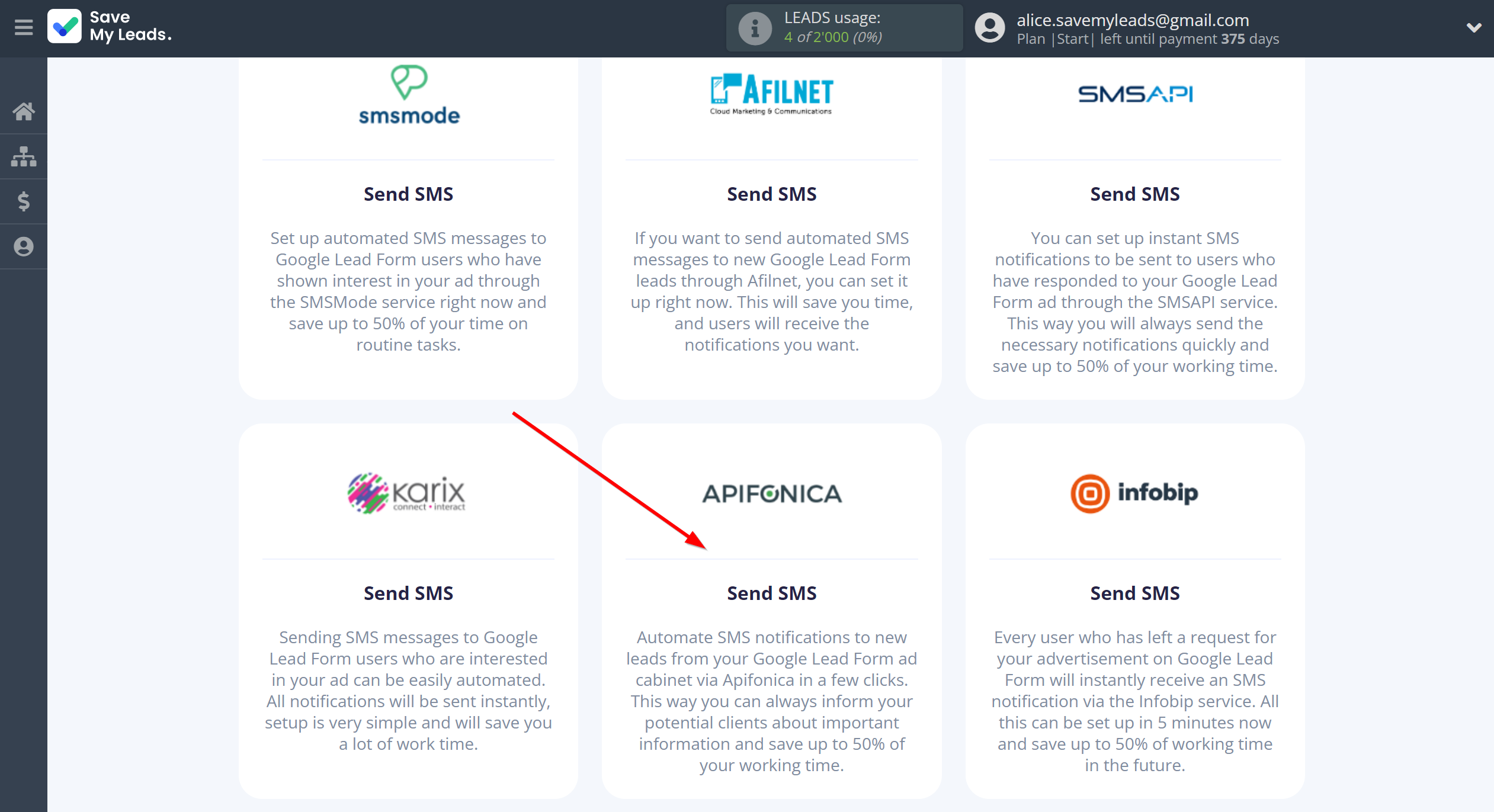 How to Connect Google Lead Form with Apifonica | Data Destination system selection