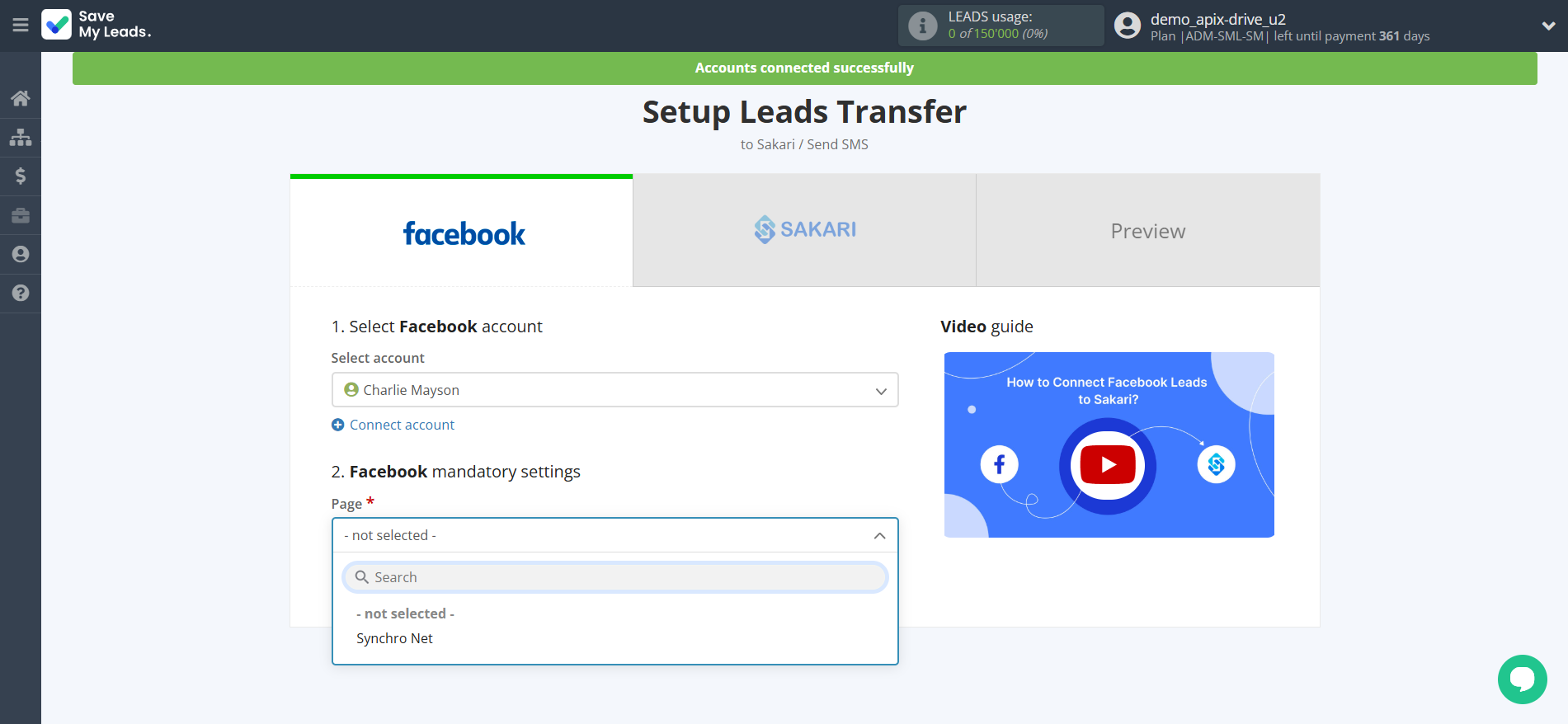 How to Connect Facebook with Sakari | Data Source account connection