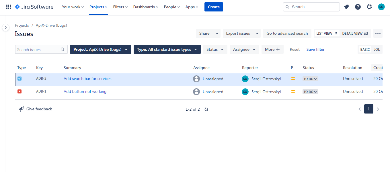 Jira Review | List of bugs and tasks