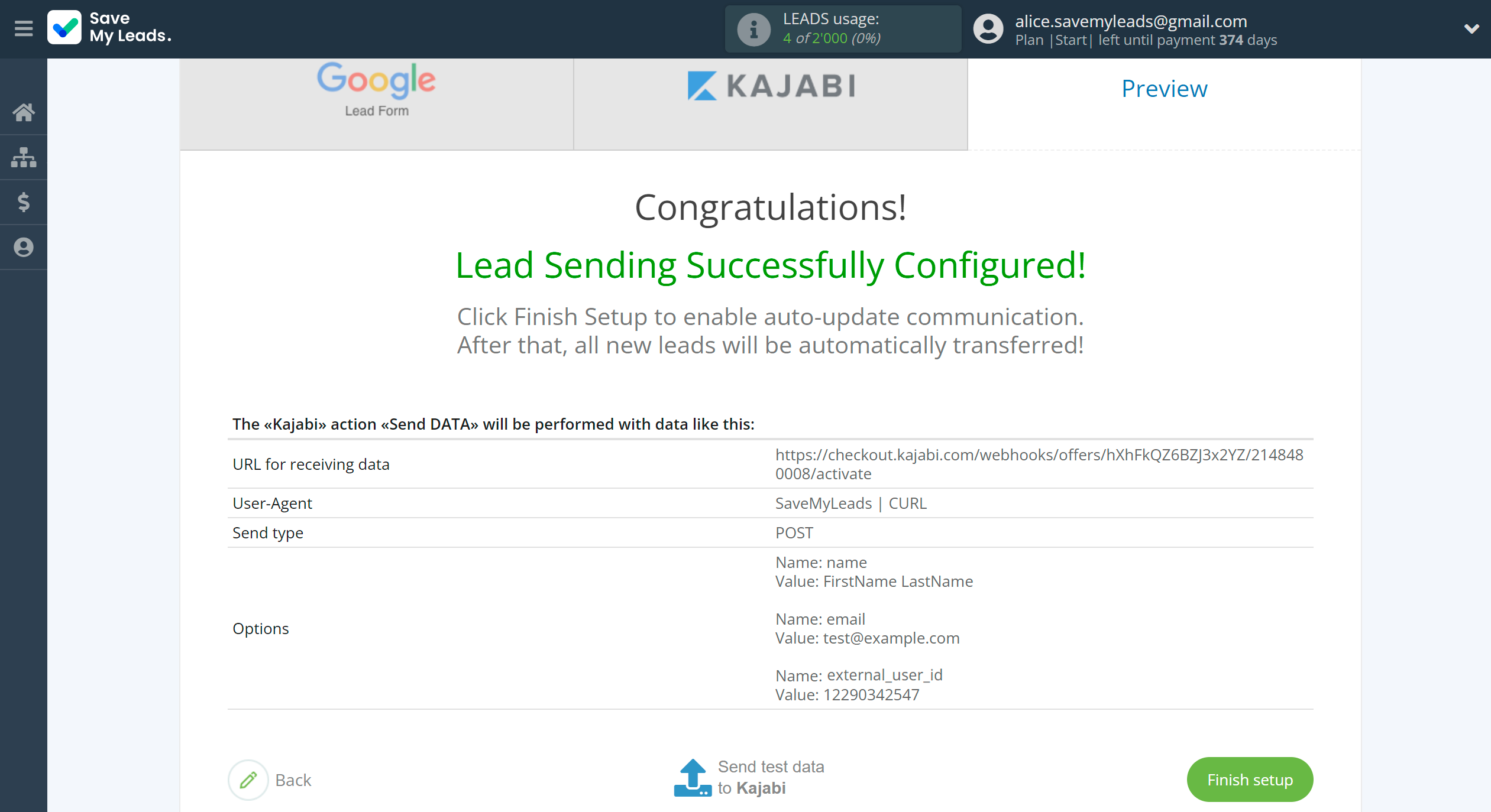 How to Connect Google Lead Form with Kajabi | Test data