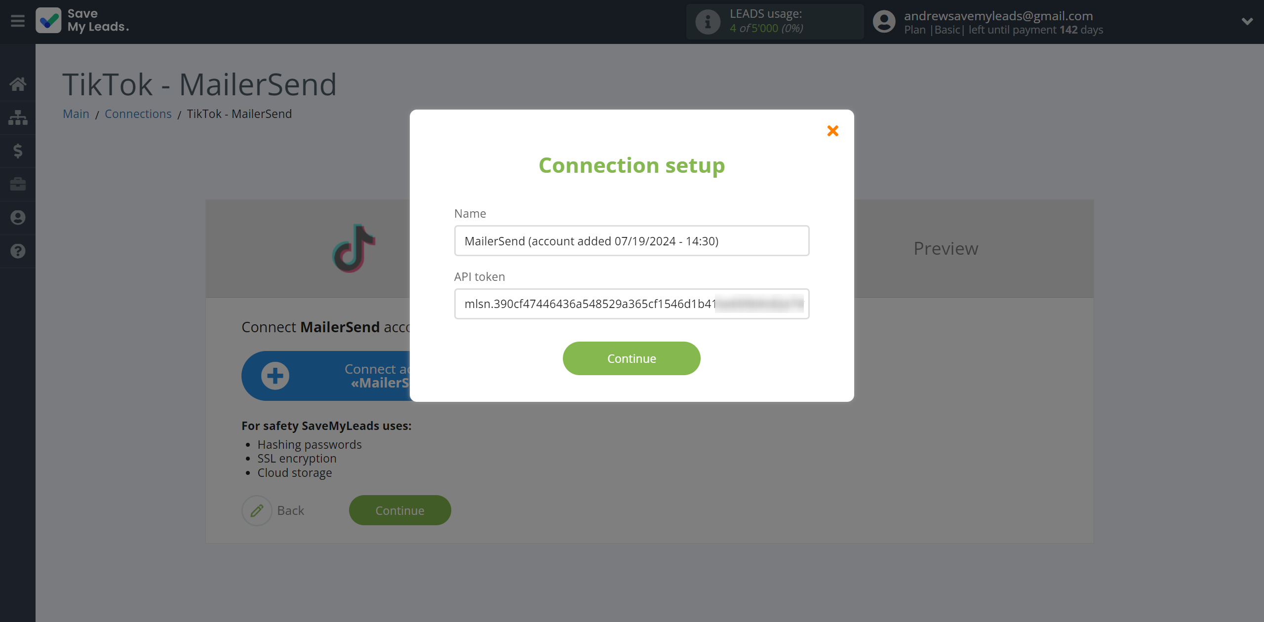 How to Connect TikTok with MailerSend Send Email | Data Destination account connection