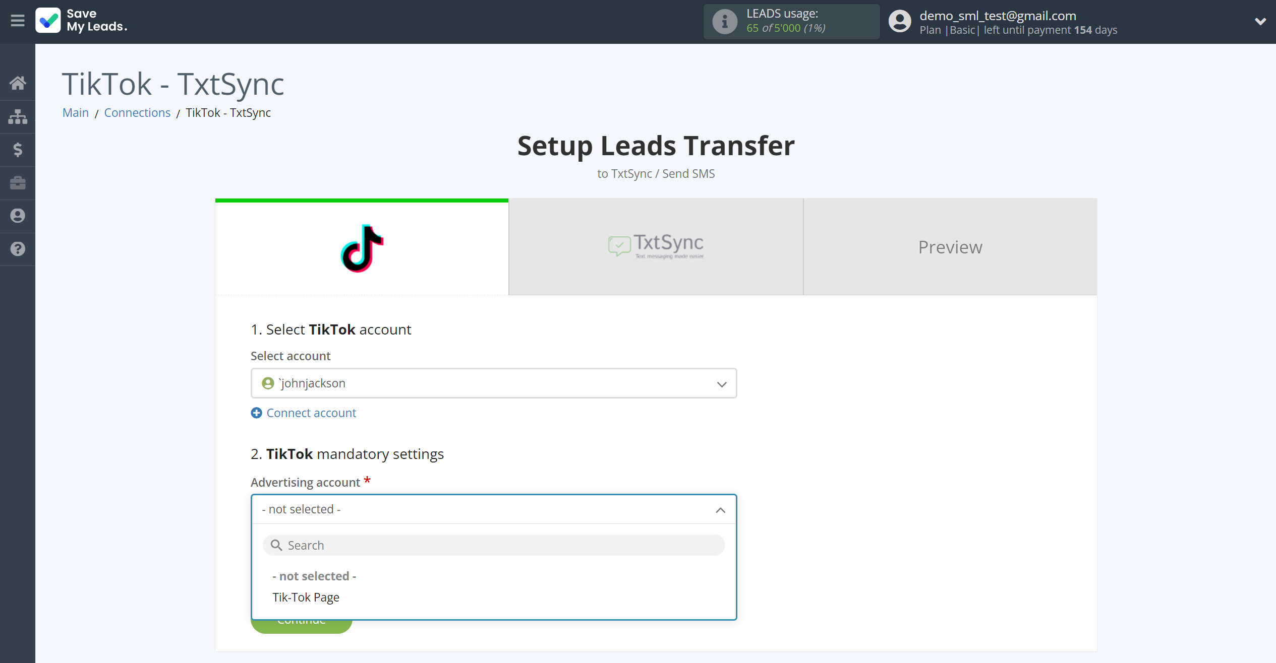 How to Connect TikTok with TxtSync | Data Source account connection