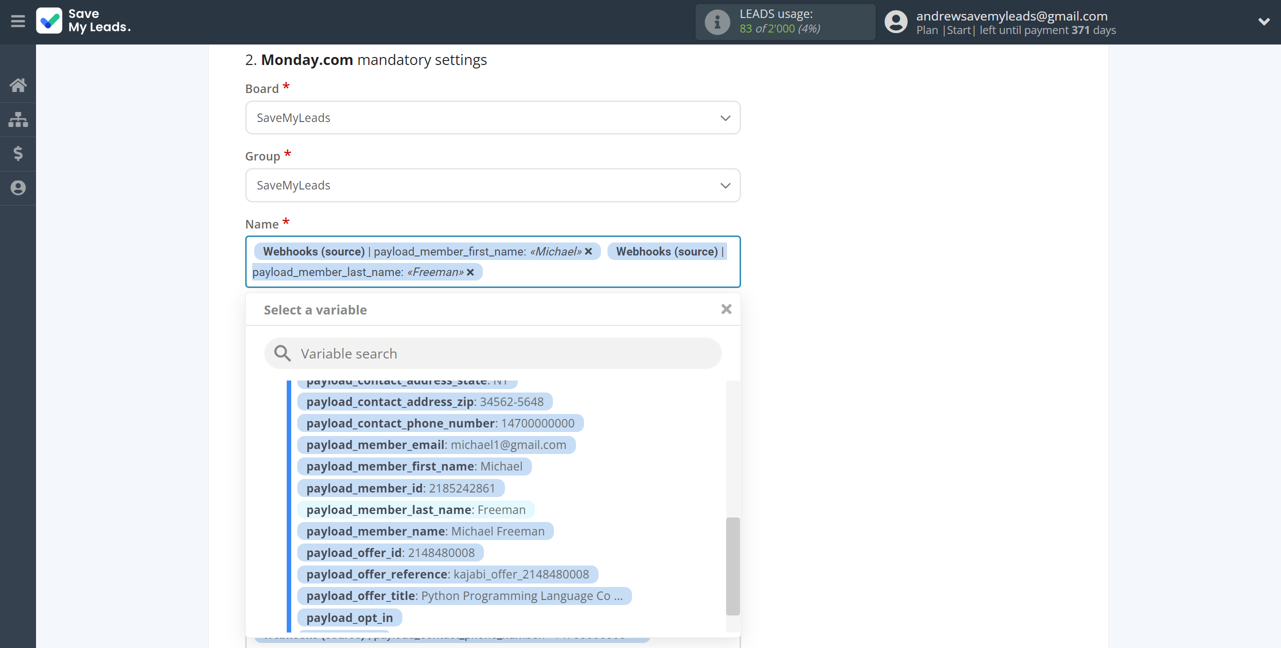 How to Connect Webhooks with Monday.com | Assigning fields