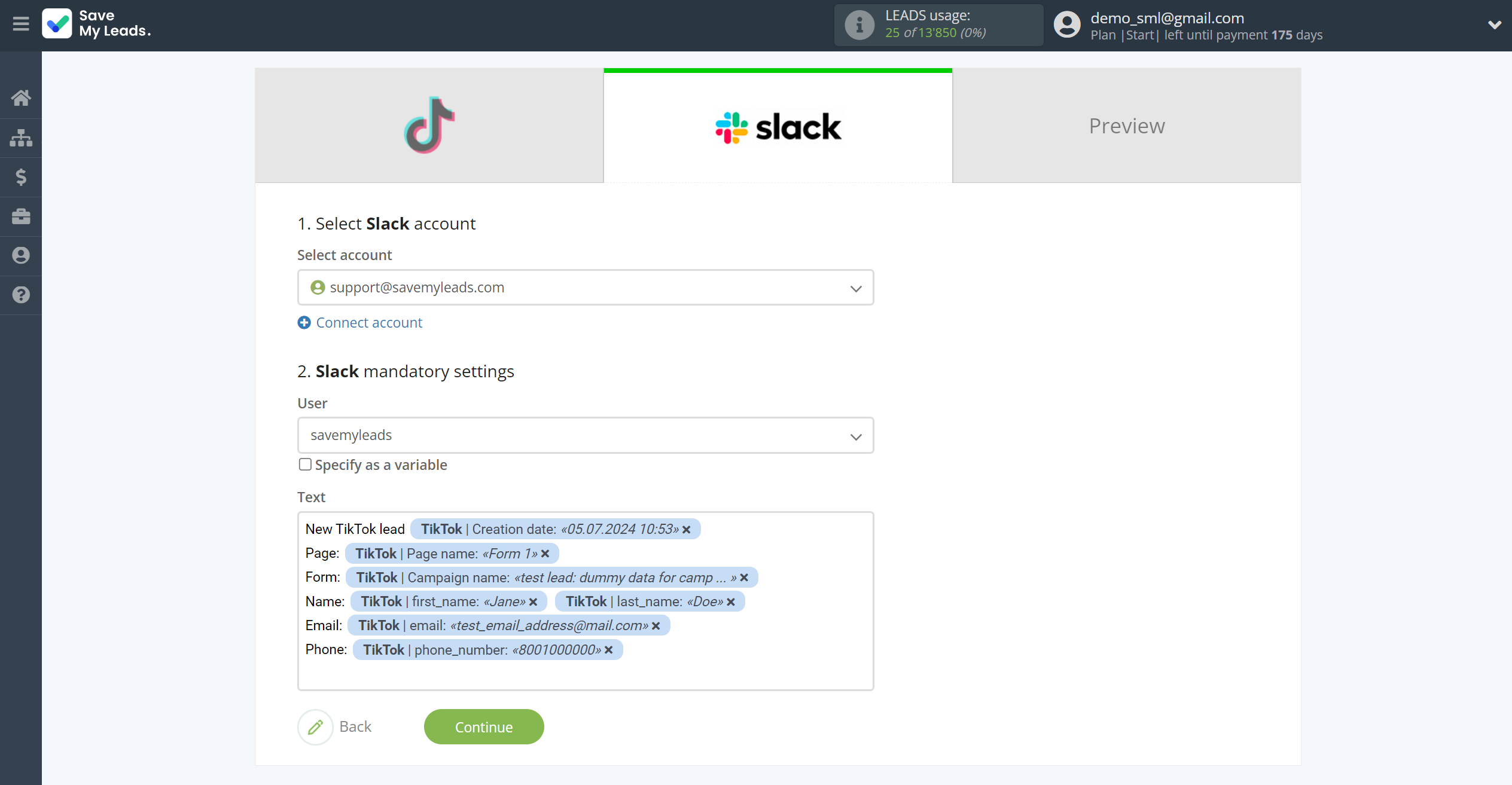 How to Connect TikTok with Slack Personal Notification | Assigning fields