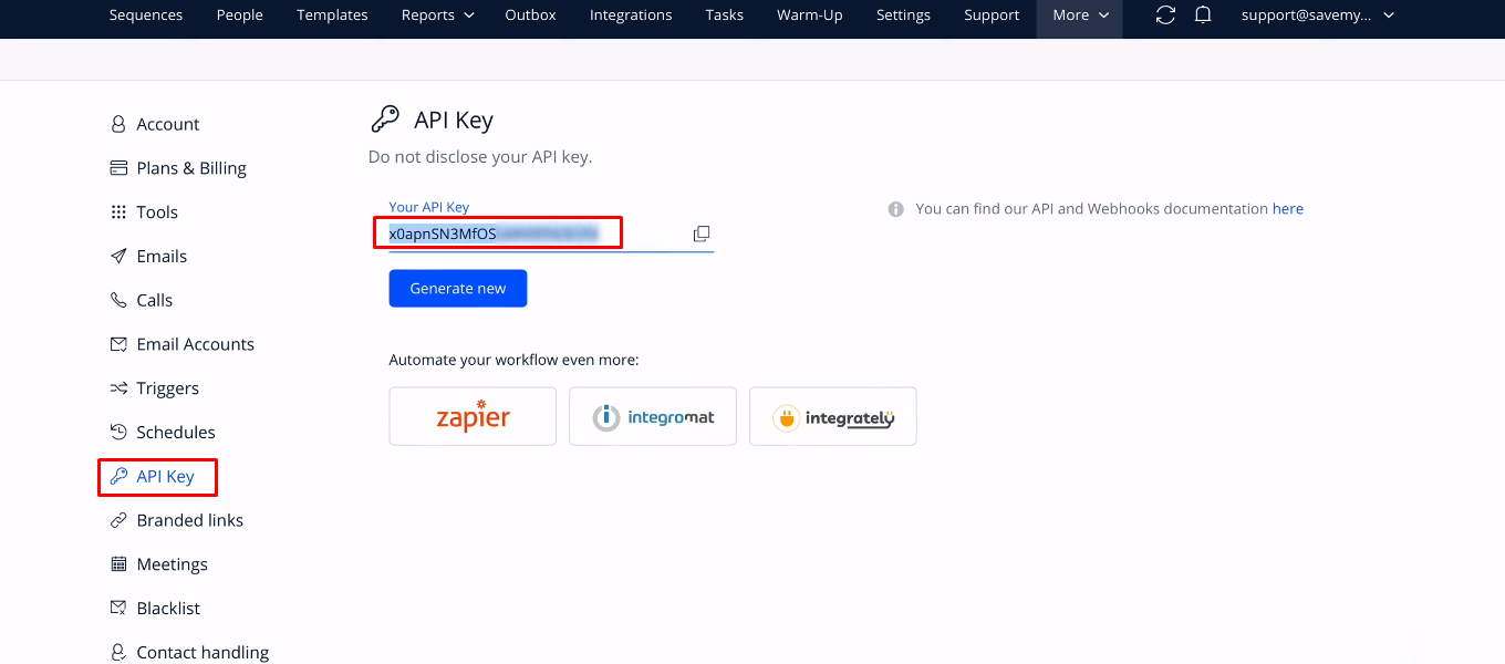 Facebook and Reply integration | Copy the key