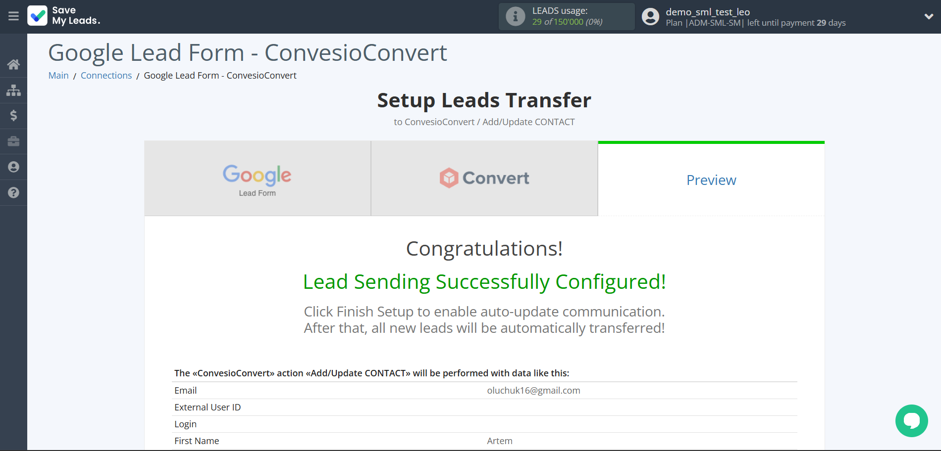 How to Connect Google Lead Form with ConvesioConvert | Test data