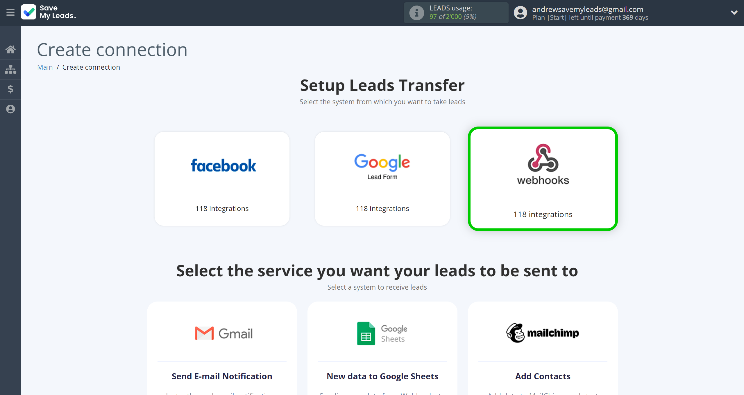How to Connect Webhooks with ClickUp | Data Source system selection