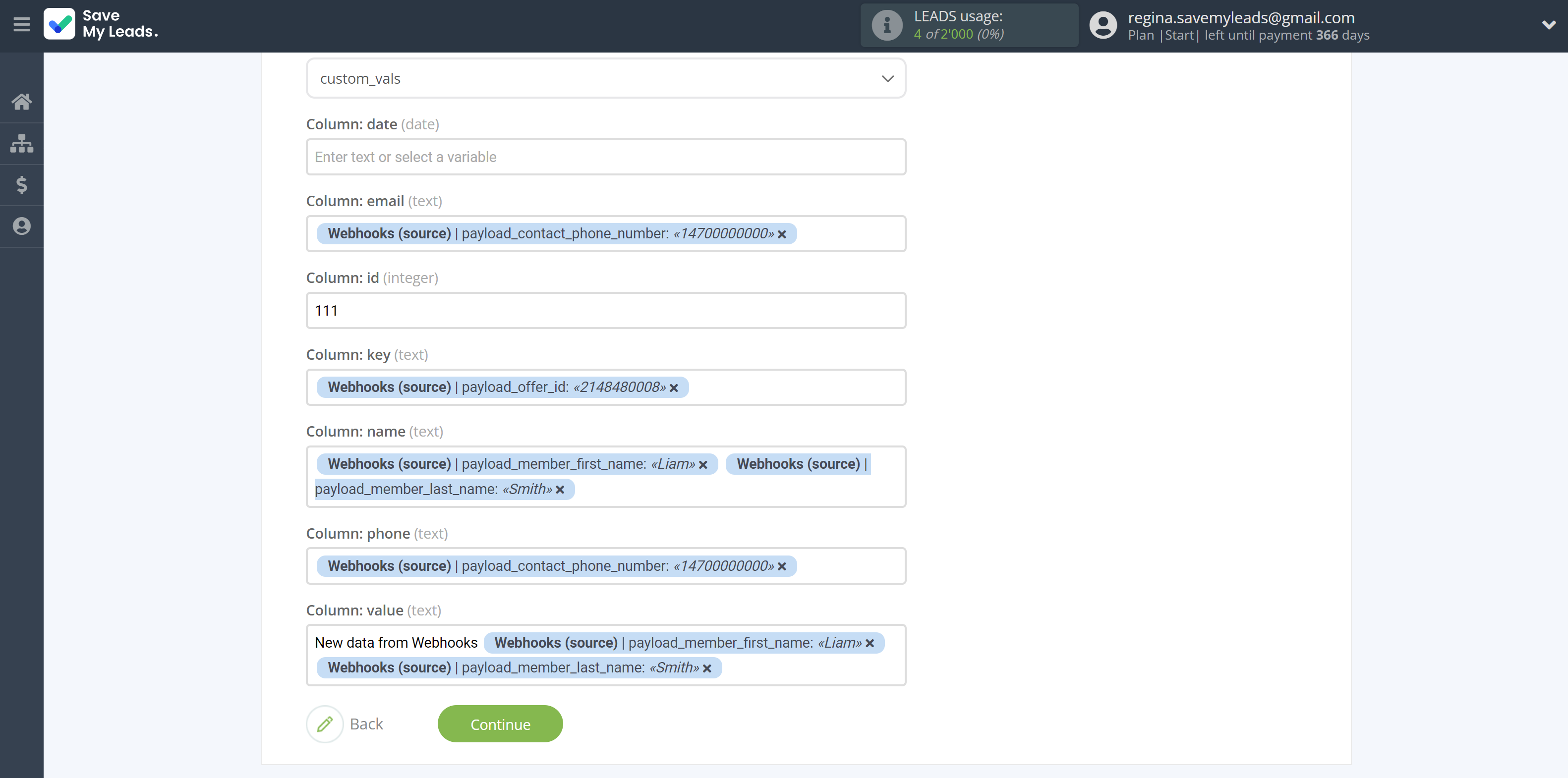 How to Connect Webhooks with PostgreSQL | Assigning fields