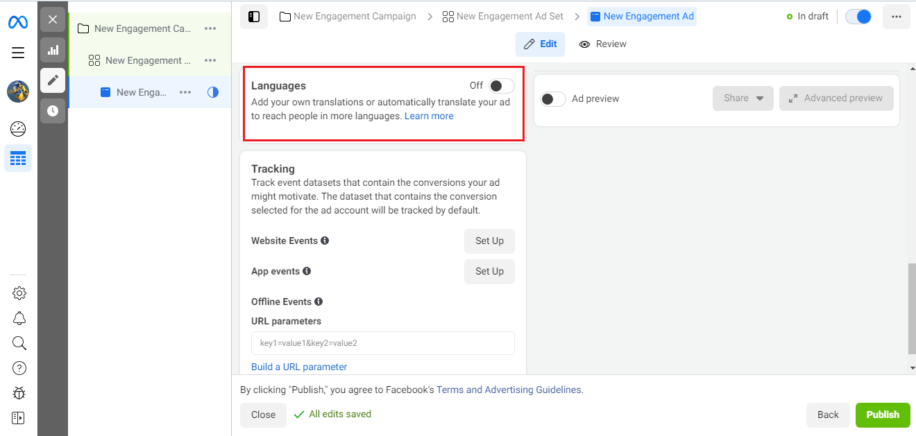 Set up an ad campaign in Ads Manager | Languages