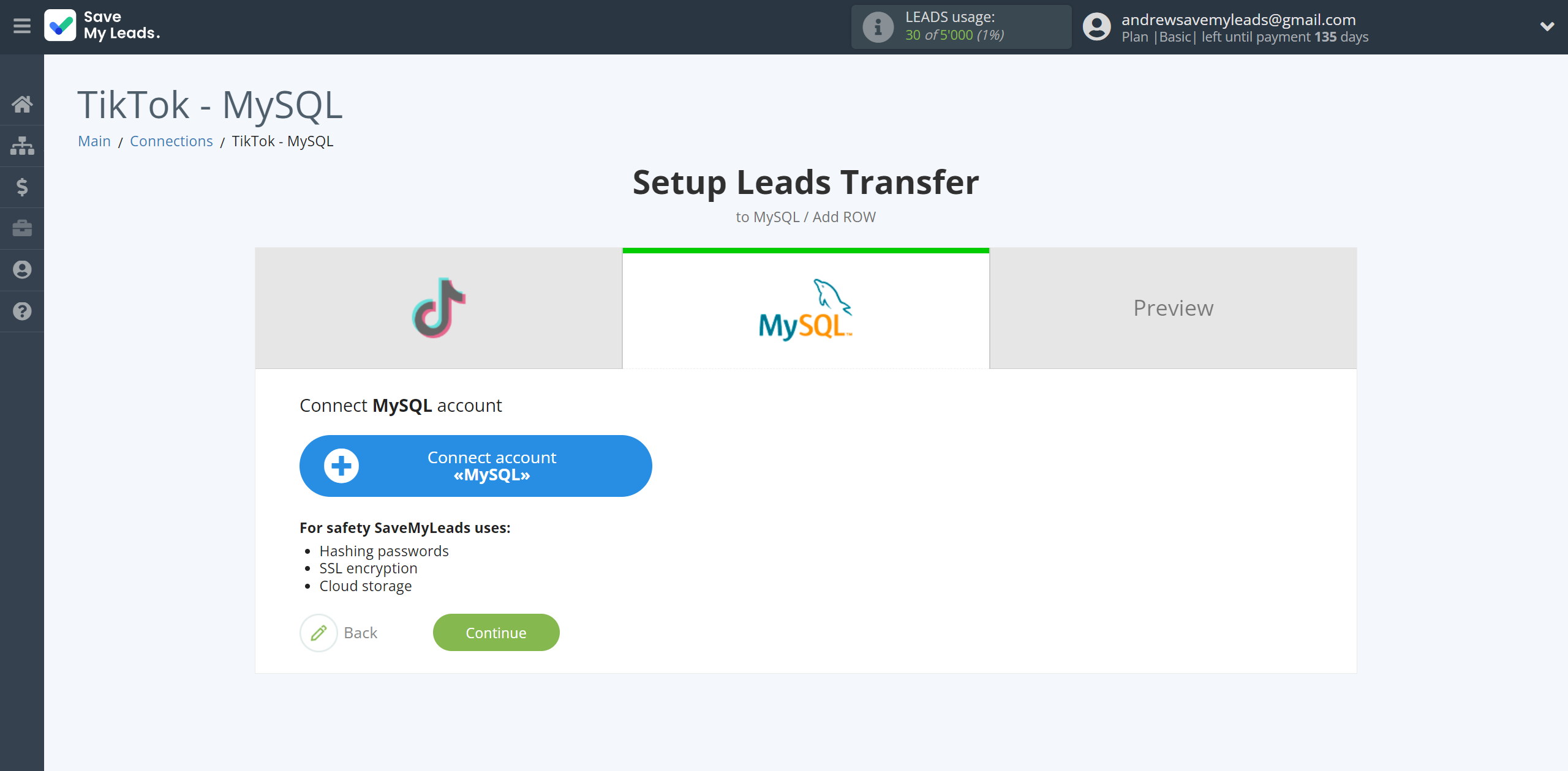 How to Connect TikTok with MySQL | Data Destination account connection