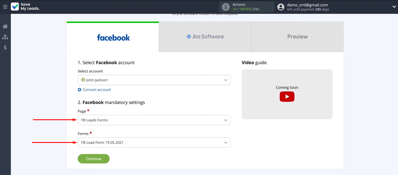 Facebook and Jira Software Cloud integration | Define the required settings Facebook and Jira Software Cloud integration | Define the required settings