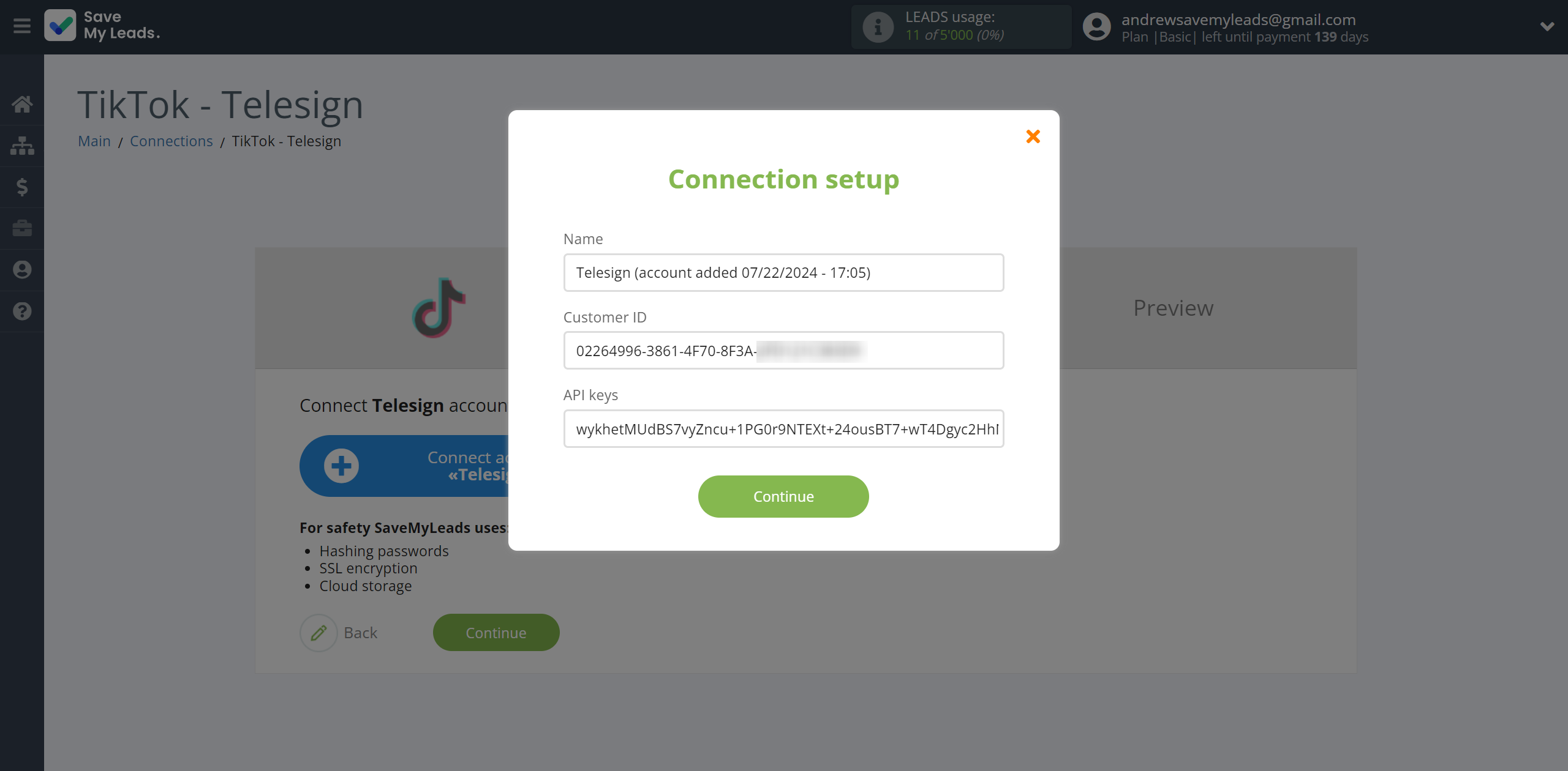 How to Connect TikTok with Telesign | Data Destination account connection