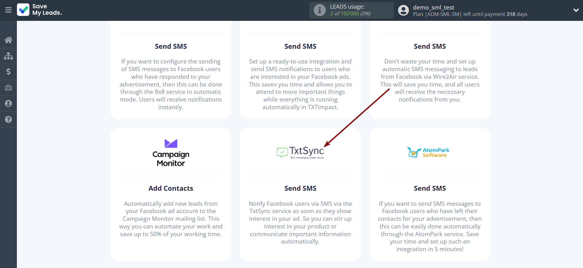 How to Connect Facebook with TxtSync | Data Destination system selection How to Connect Facebook with TxtSync | Data Destination system selection