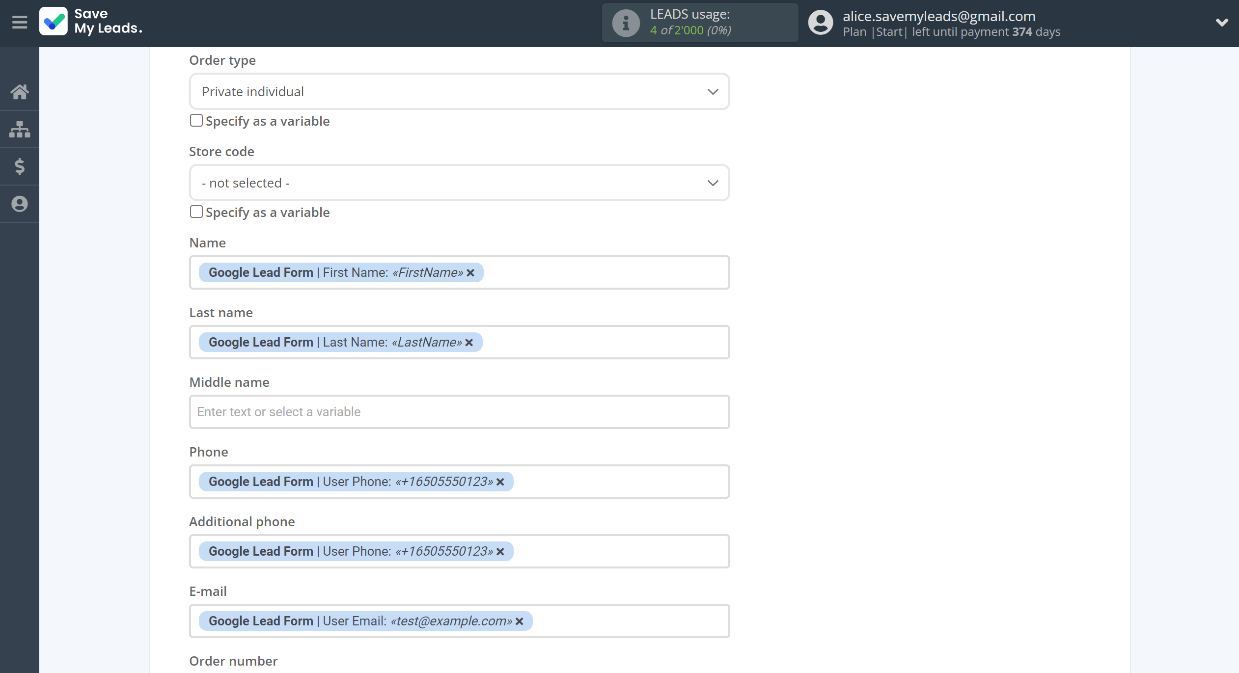 How to Connect Google Lead Form with Simla Create Order | Assigning fields