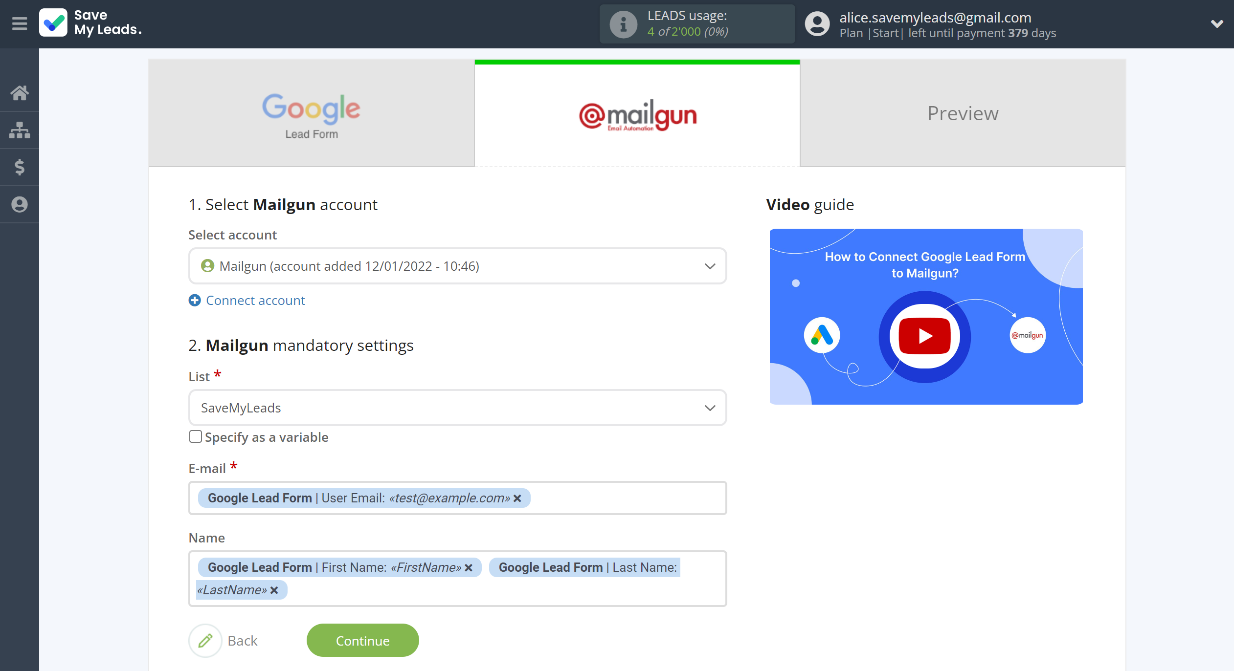 How to Connect Google Lead Form with Mailgun | Assigning fields