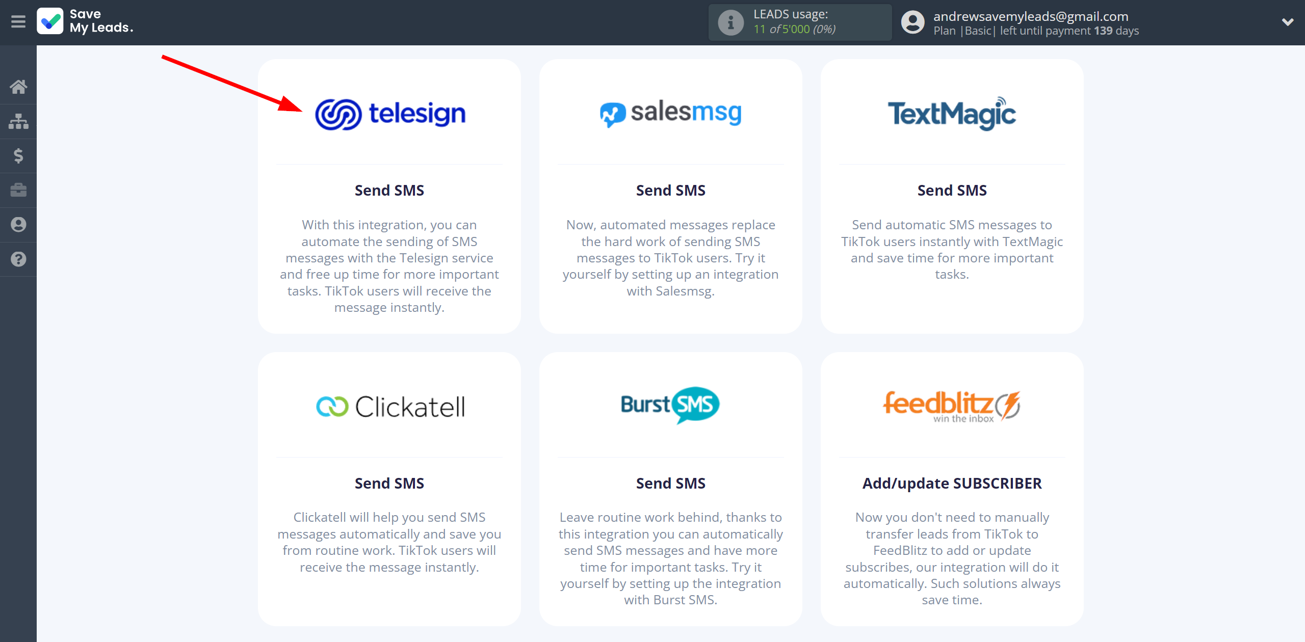 How to Connect TikTok with Telesign | Data Destination system selection