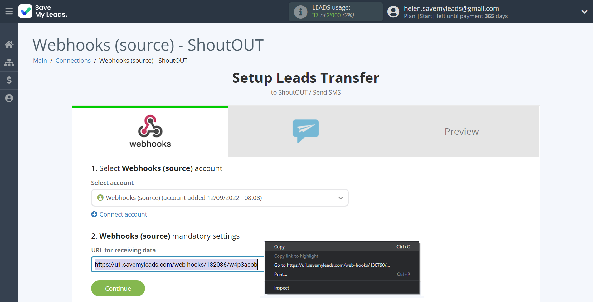 How to Connect Webhooks with ShoutOUT | Data Source account connection