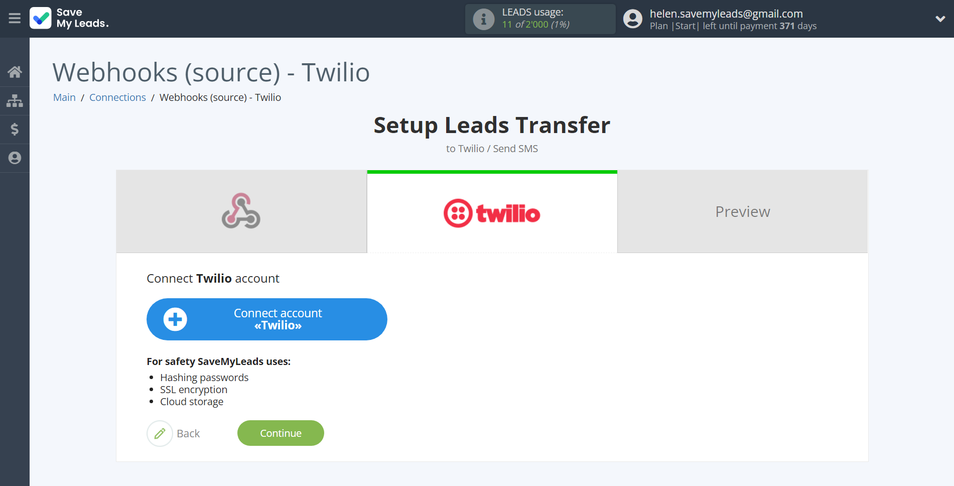 How to Connect Webhooks with Twilio | Data Destination account connection