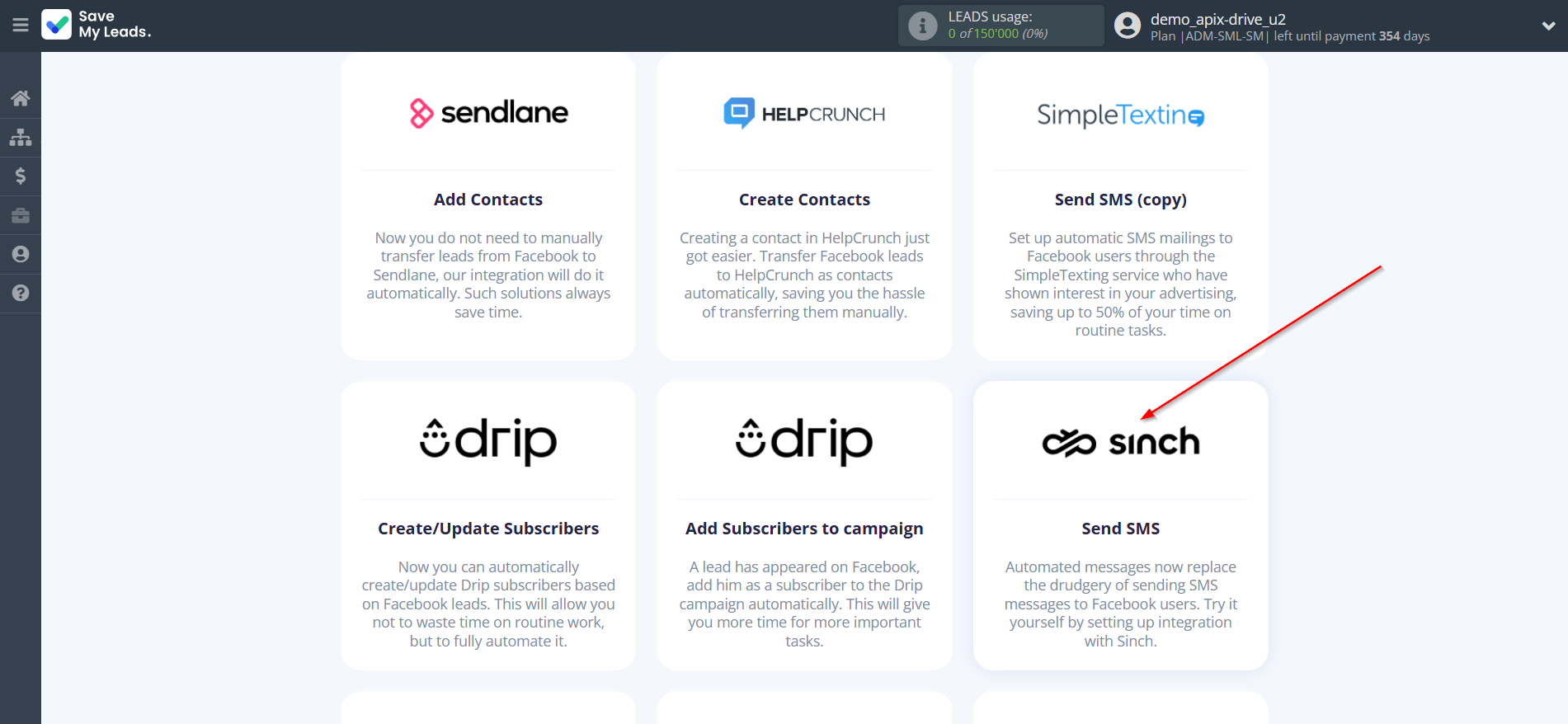 How to Connect Facebook with Sinch | Data Destination system selection How to Connect Facebook with Sinch | Data Destination system selection
