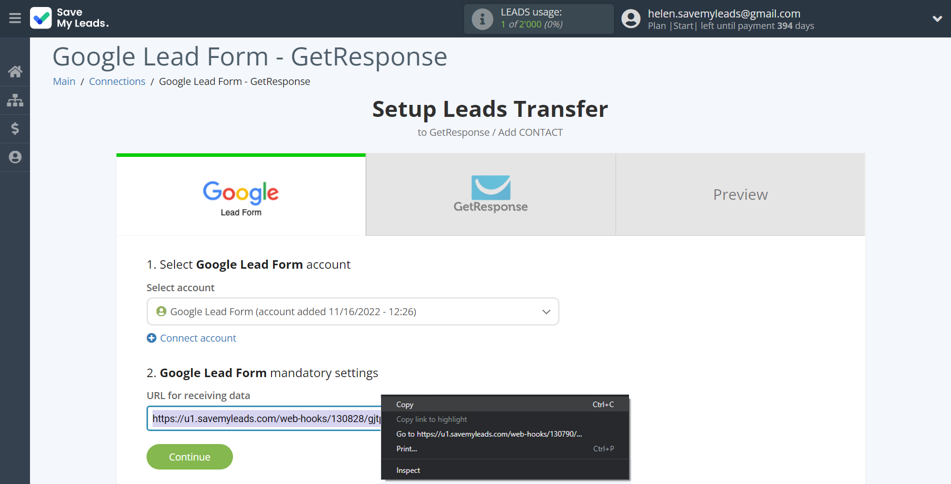 How to Connect Google Lead Form with GetResponse | Data Source account connection