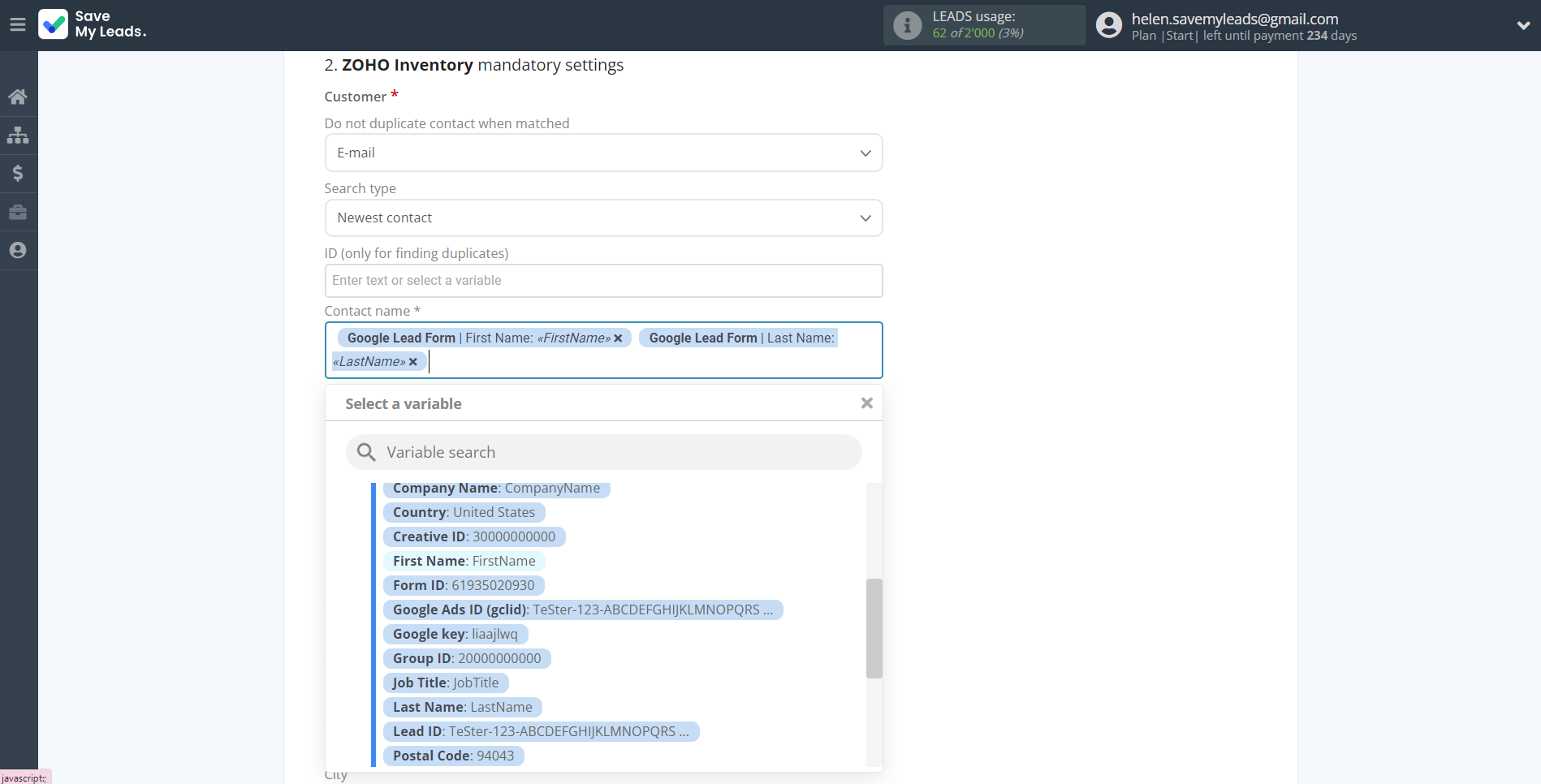 How to Connect Google Lead Form with Zoho Inventory Create sales Order | Assigning fields