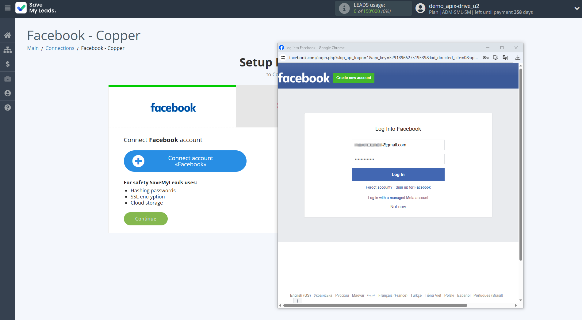 How to Connect Facebook with Copper Create Contacts | Data Source account connection