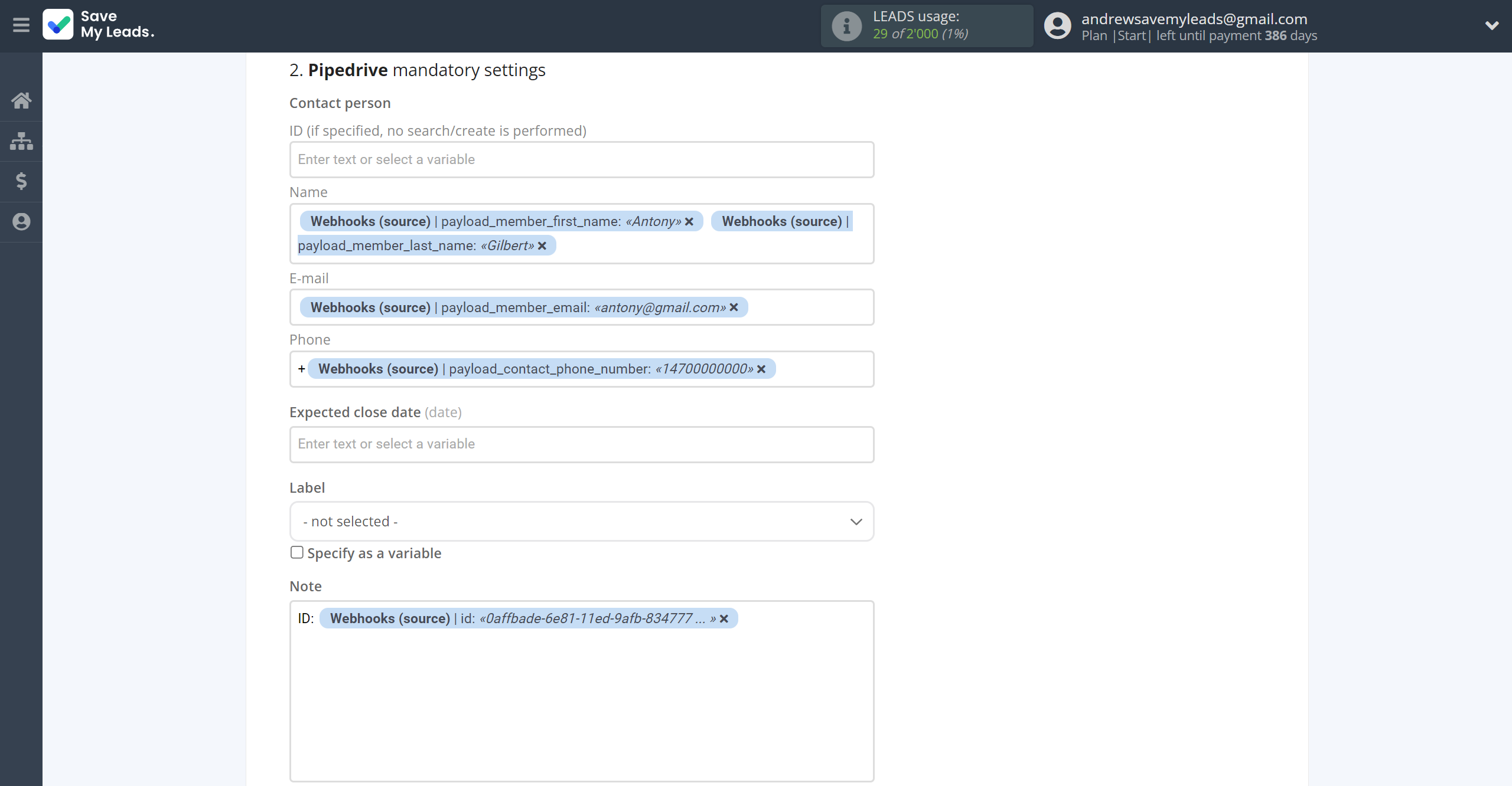 How to Connect Webhooks with Pipedrive Create Deal | Assigning fields