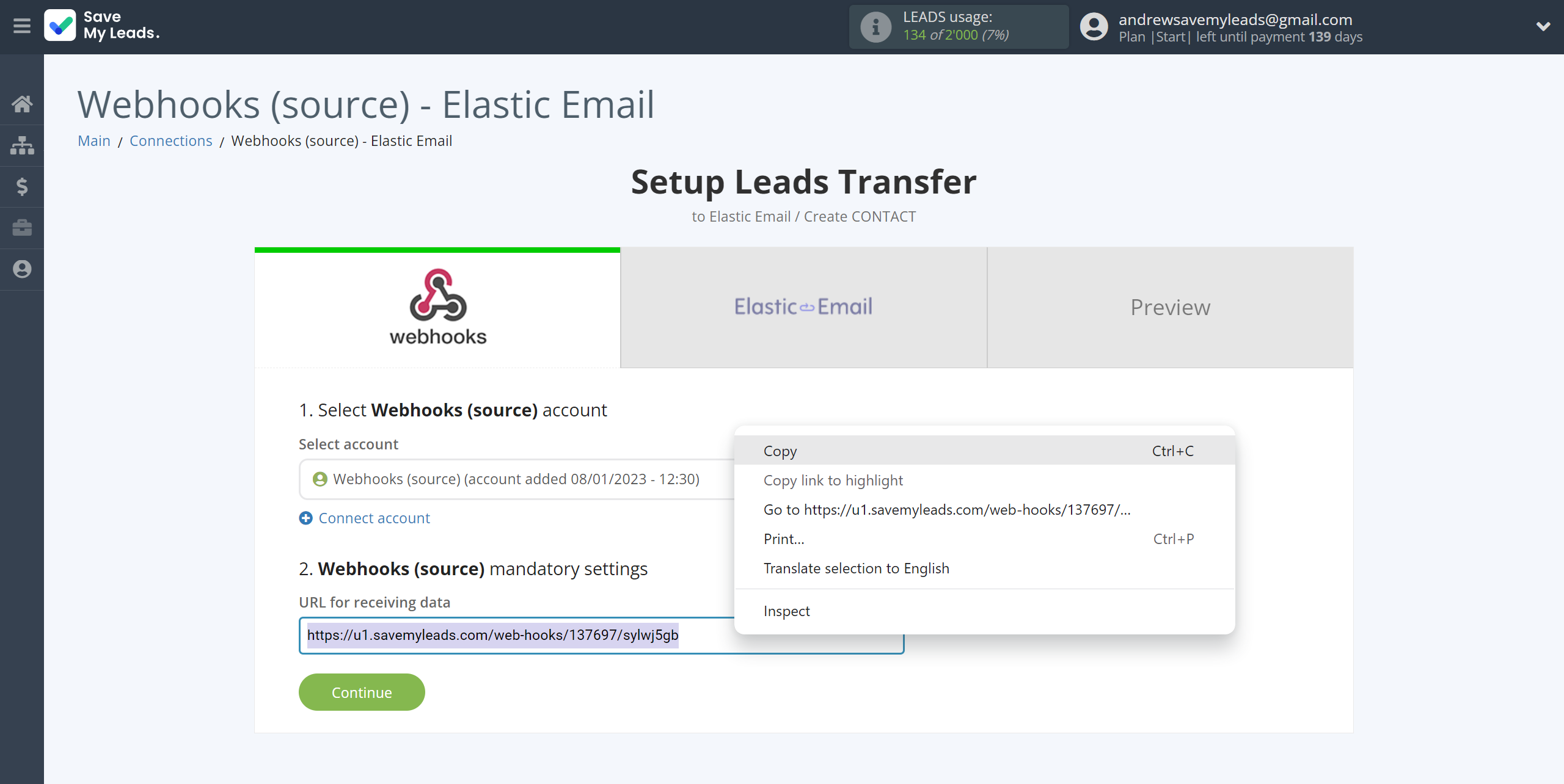 How to Connect Webhooks with Elastic Email Create Contacts | Data Source account connection