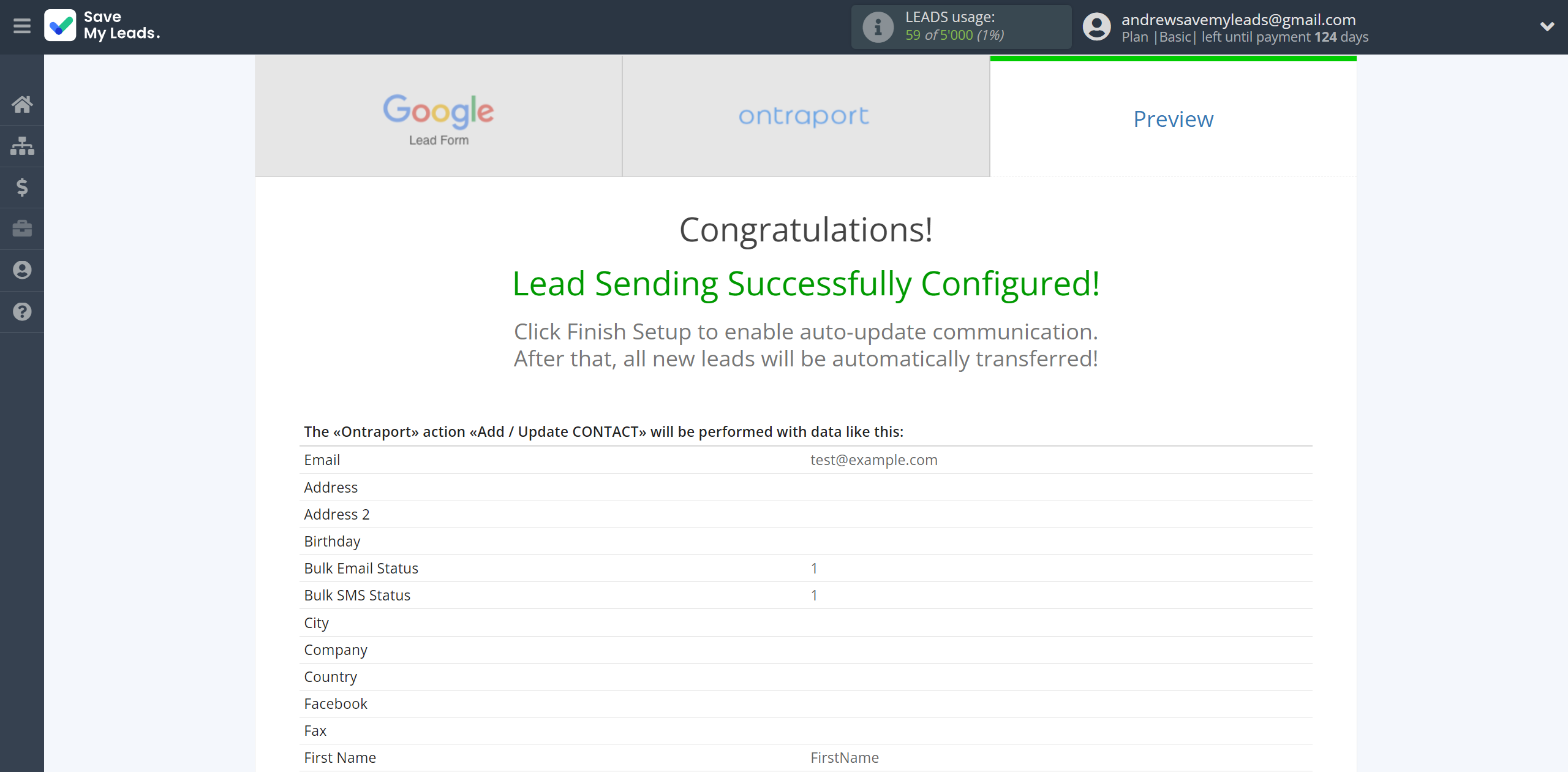 How to Connect Google Lead Form with Ontraport | Test data