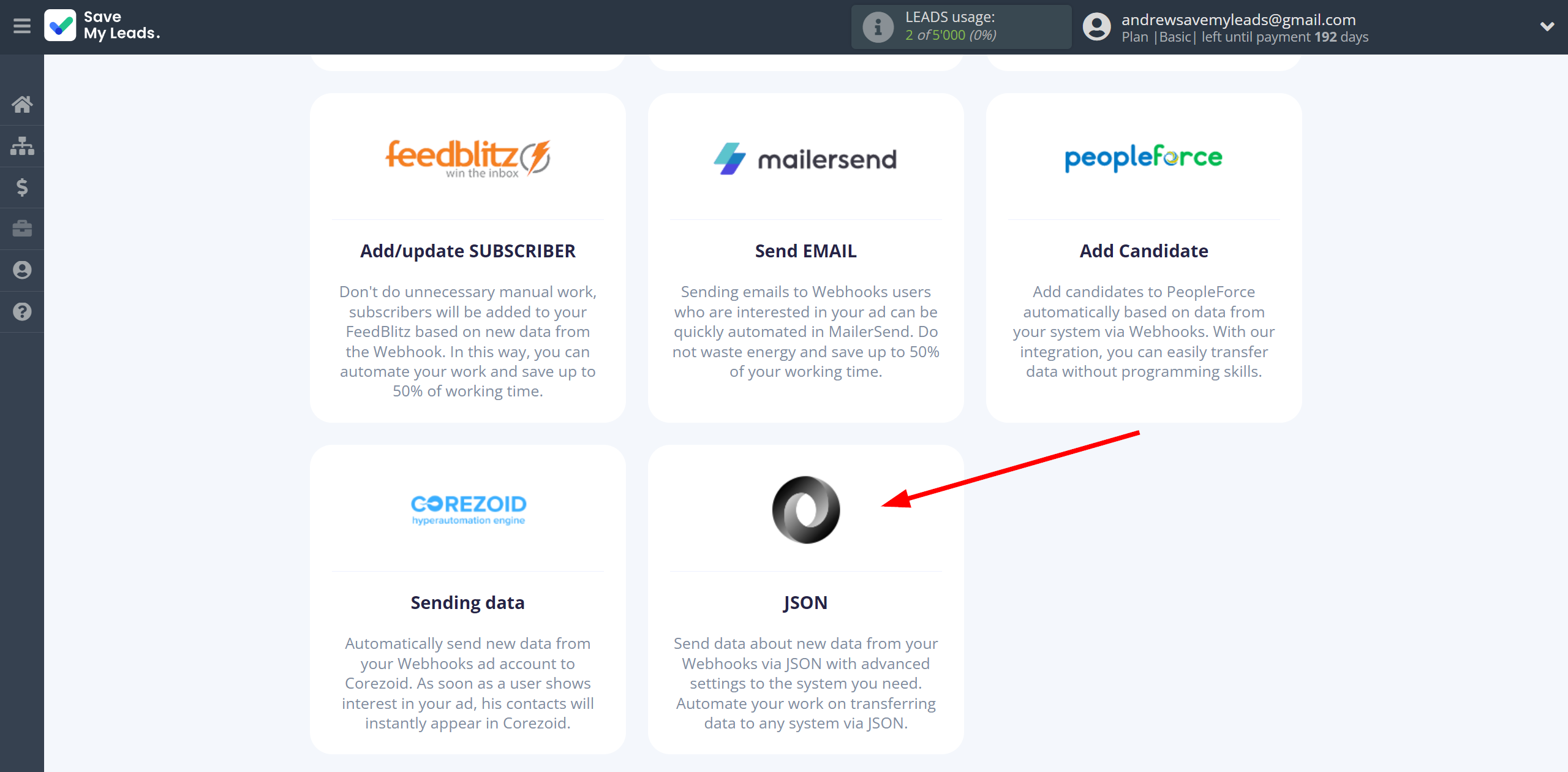 How to Connect Webhooks with JSON | Data Destination system selection