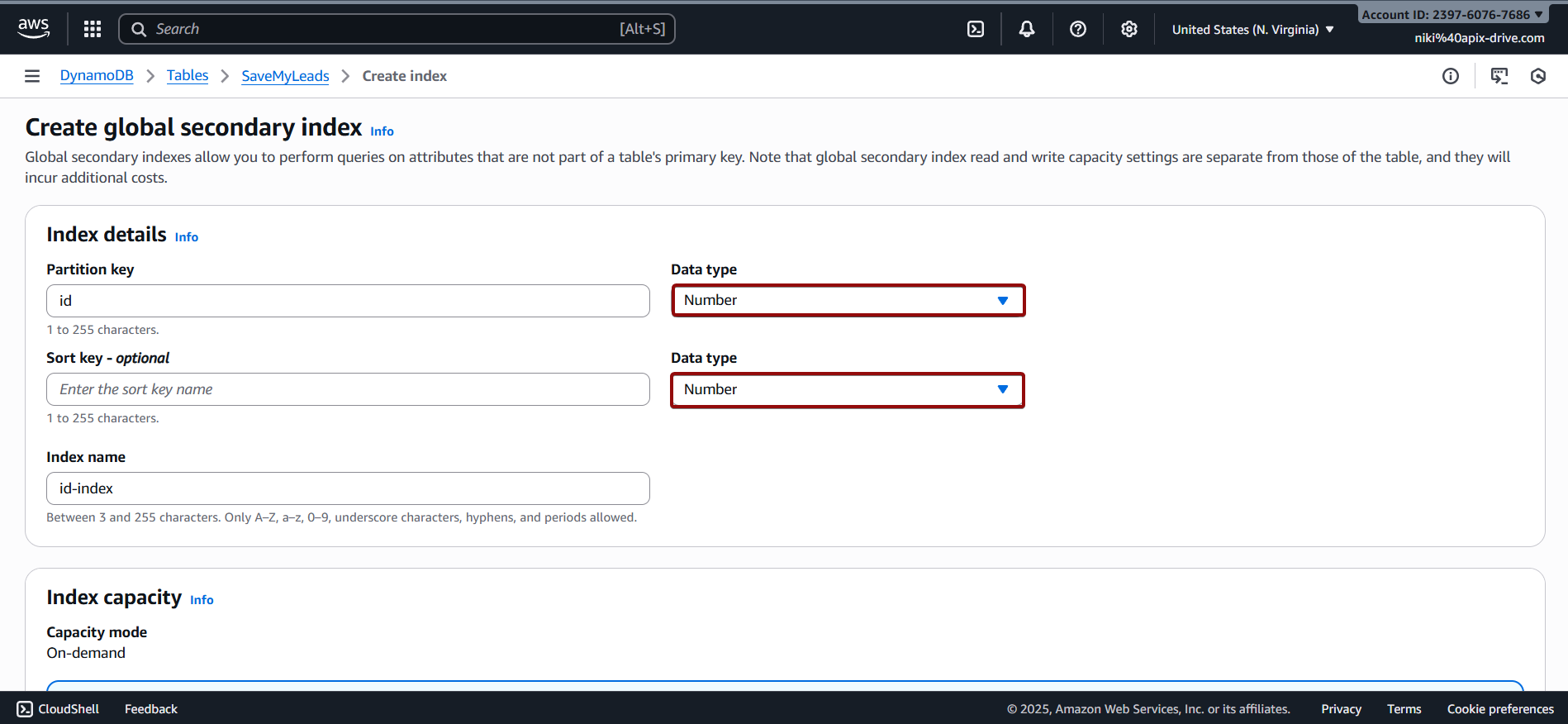 How to Connect Facebook with Amazon DynamoDB | Creating table